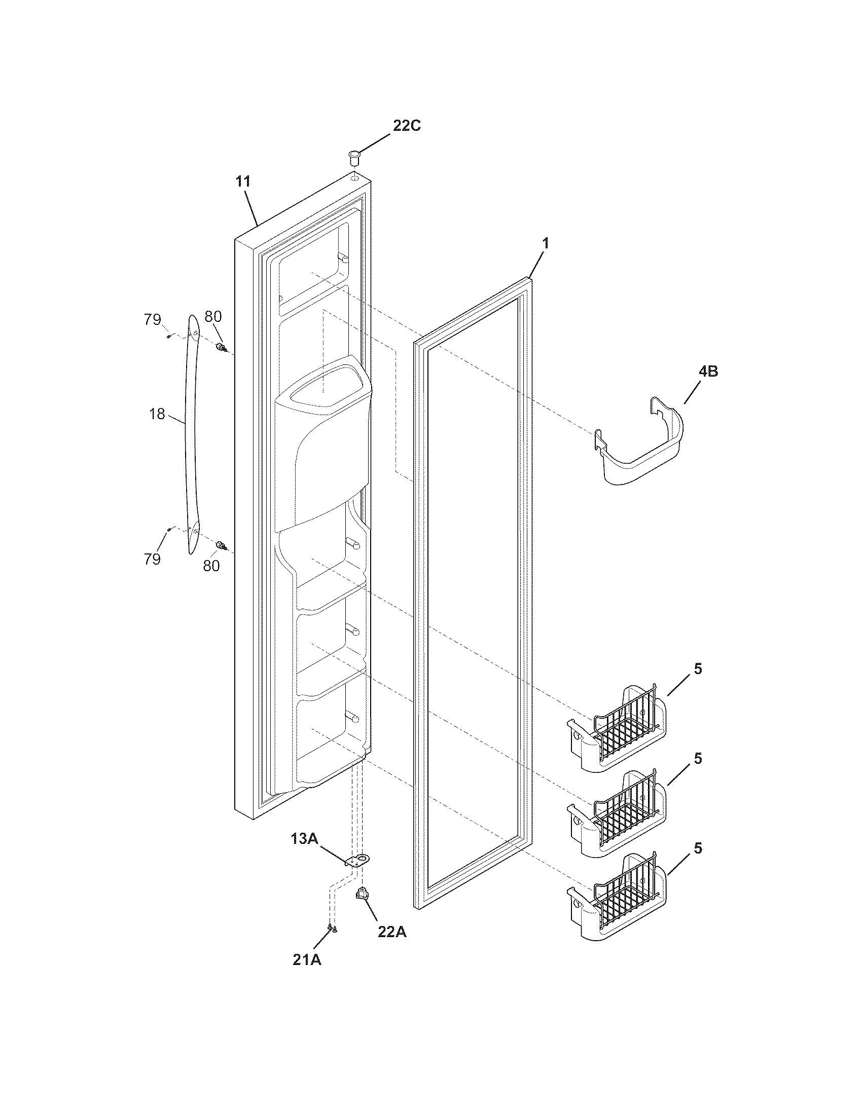 White-Westinghouse WRS26MF8JS1 freezer door diagram
