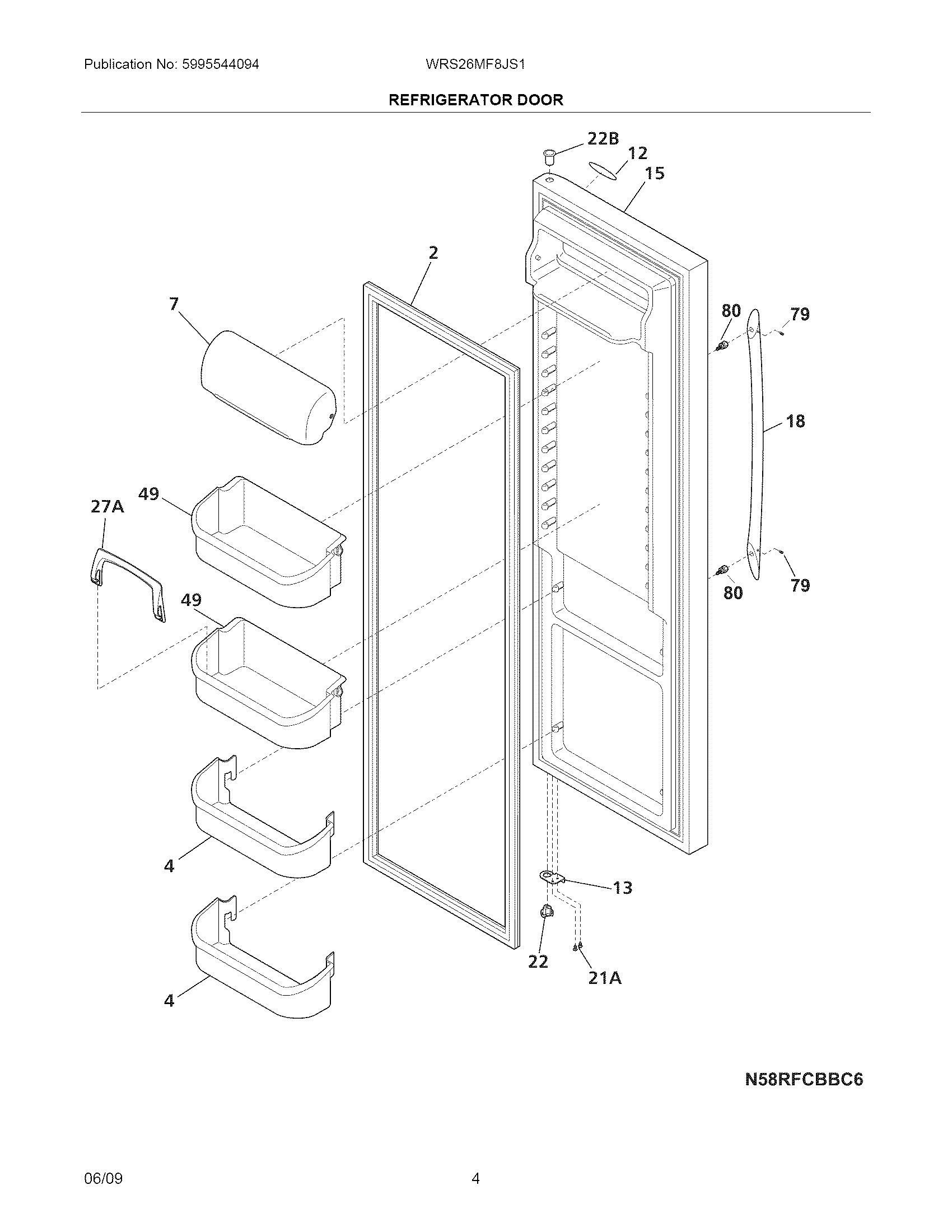 White-Westinghouse WRS26MF8JS1 refrigerator door diagram