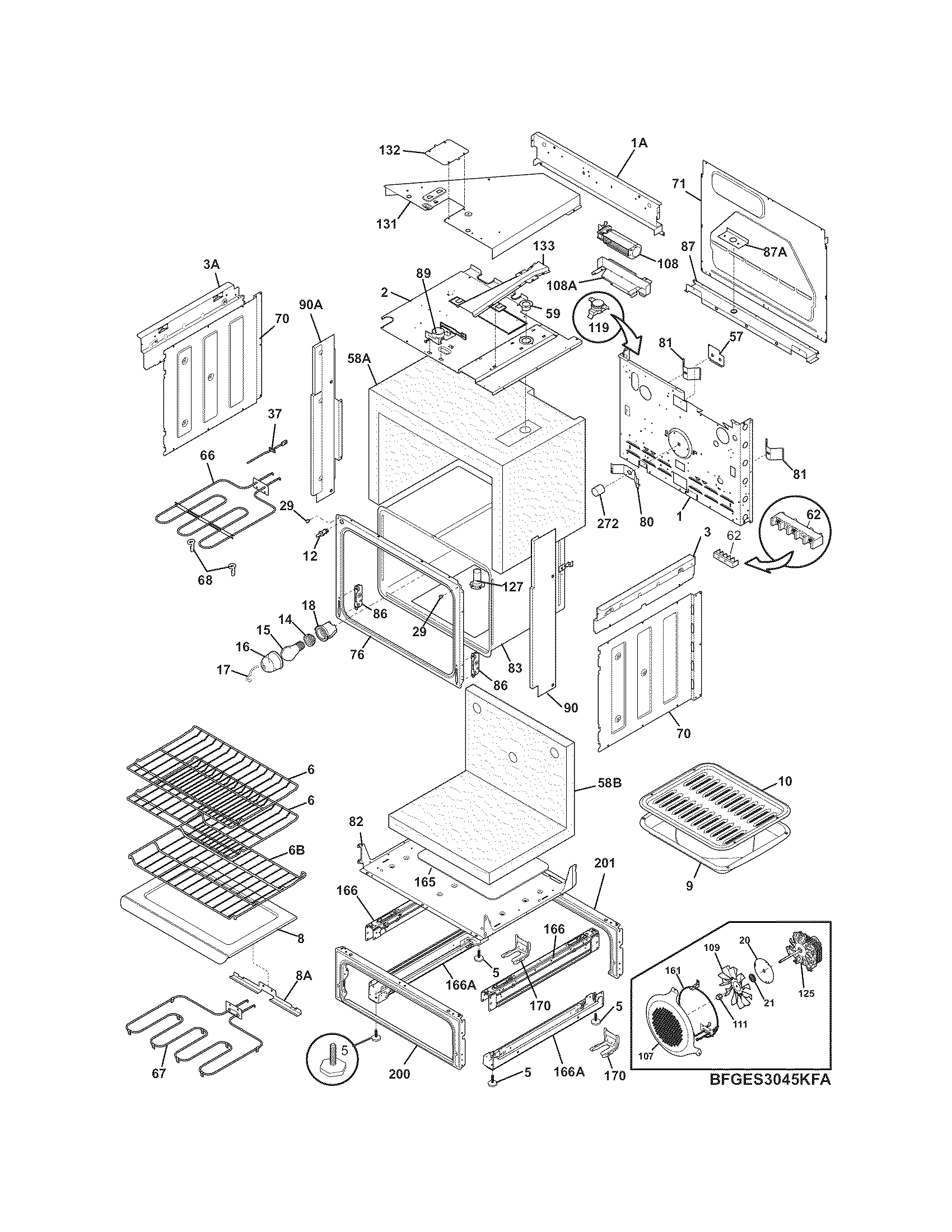 Frigidaire FGES3045KFA body diagram