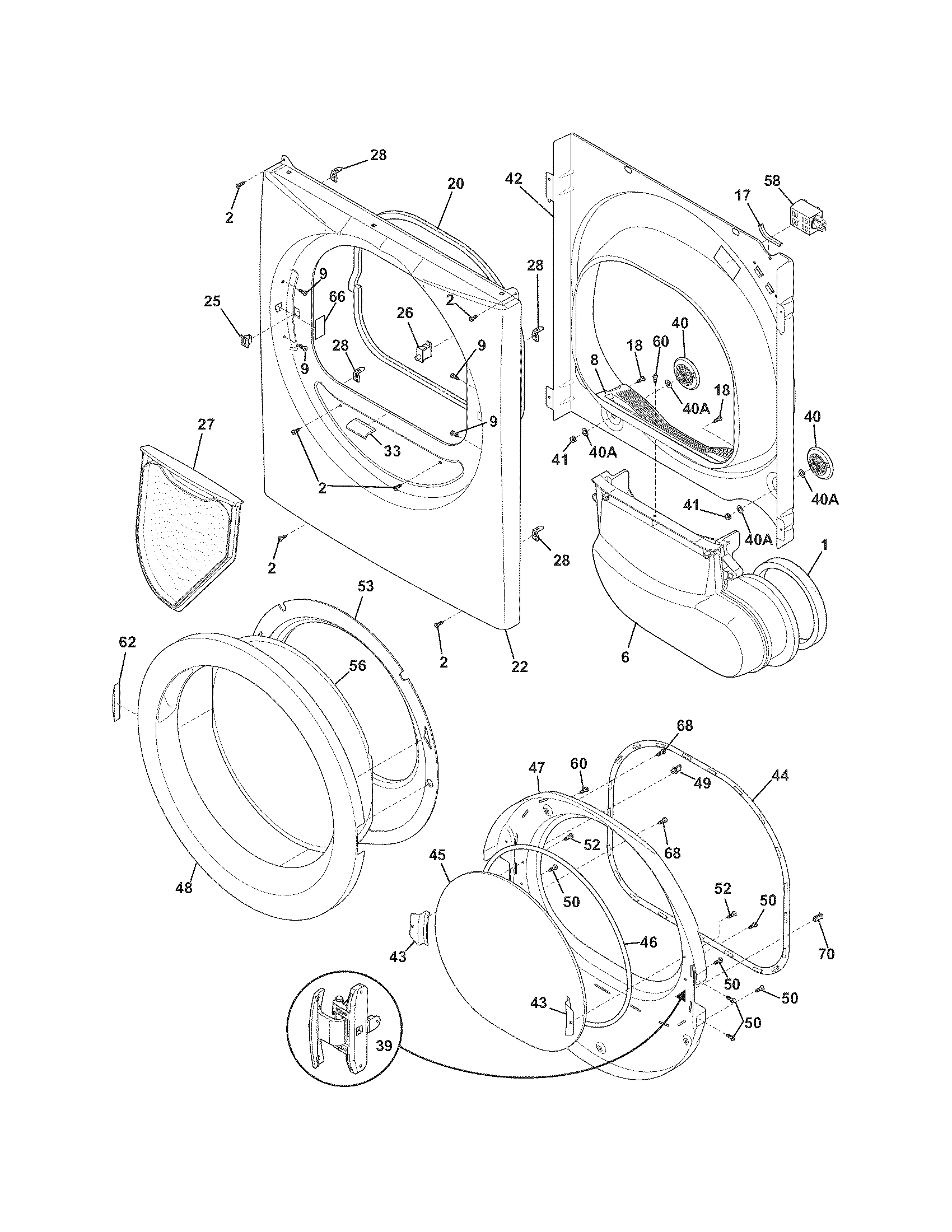 Crosley CDE7500KW0 front panel/lint filter diagram