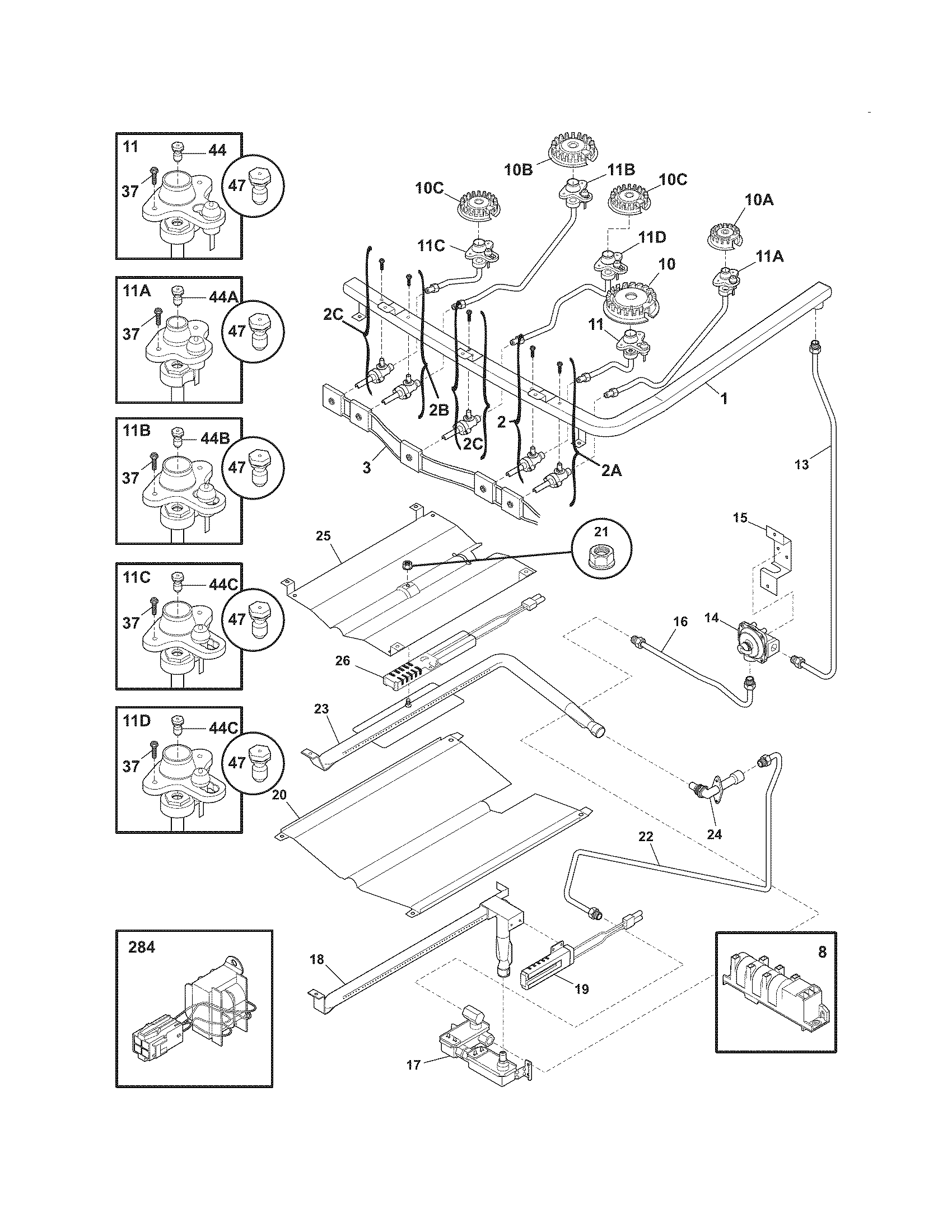 Electrolux EI30GF55GWB burner diagram