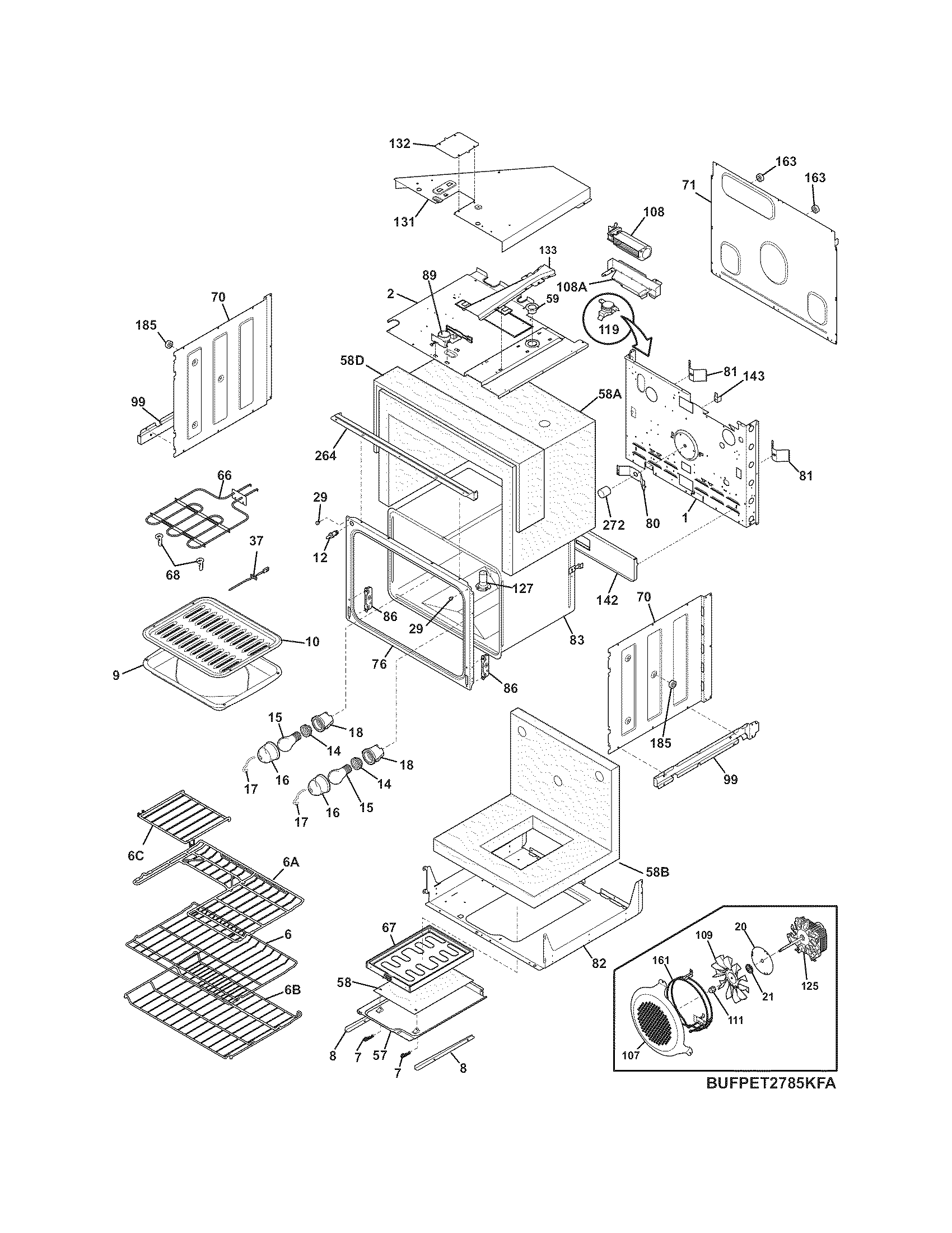 Frigidaire FGET2765KFA upper oven diagram