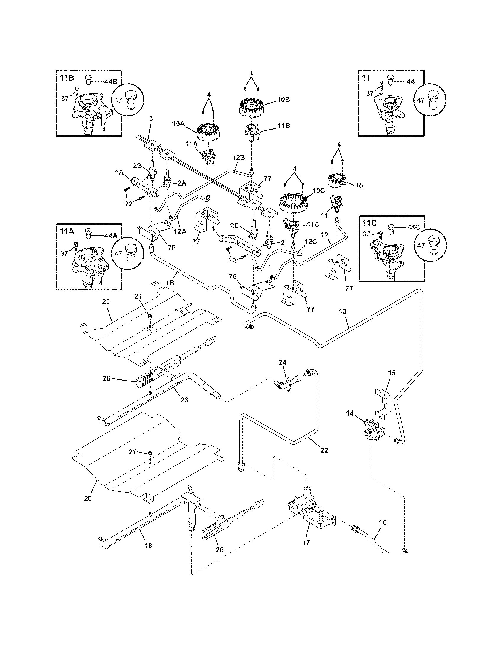 Frigidaire FGGS3045KFA burner diagram