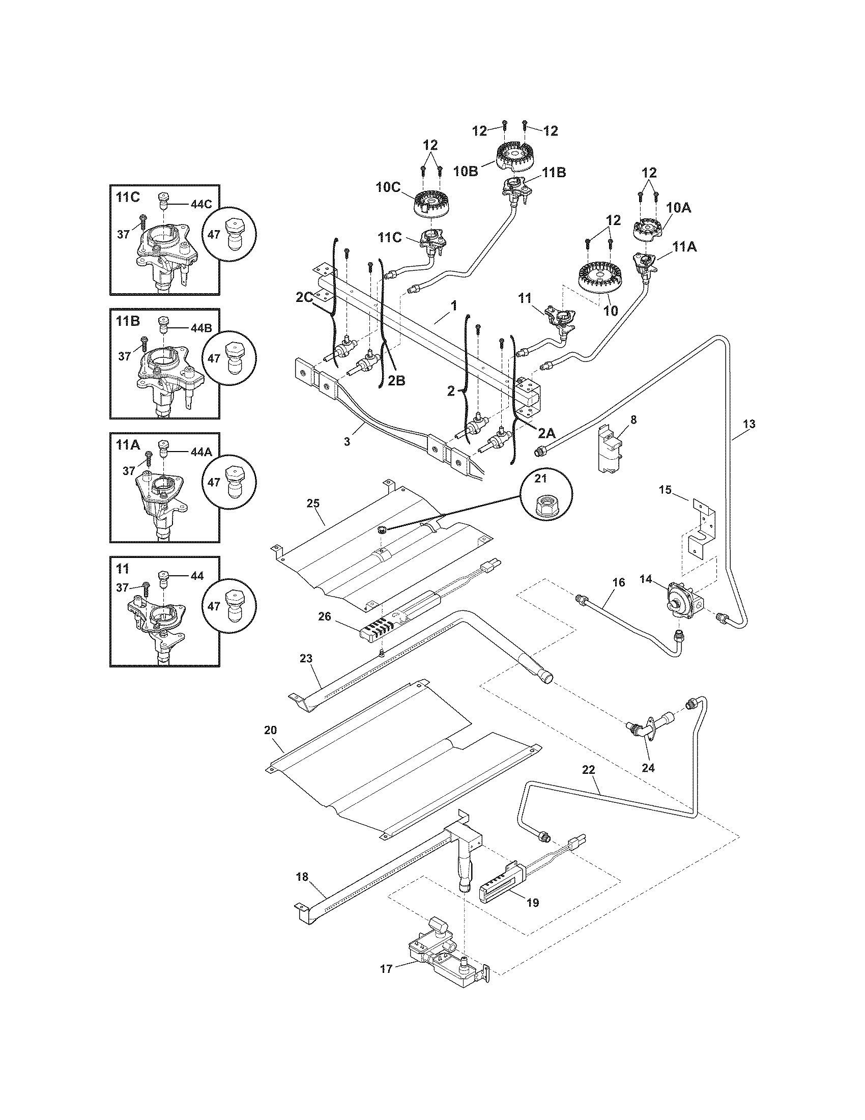 Crosley CRG3480IWWC burner diagram