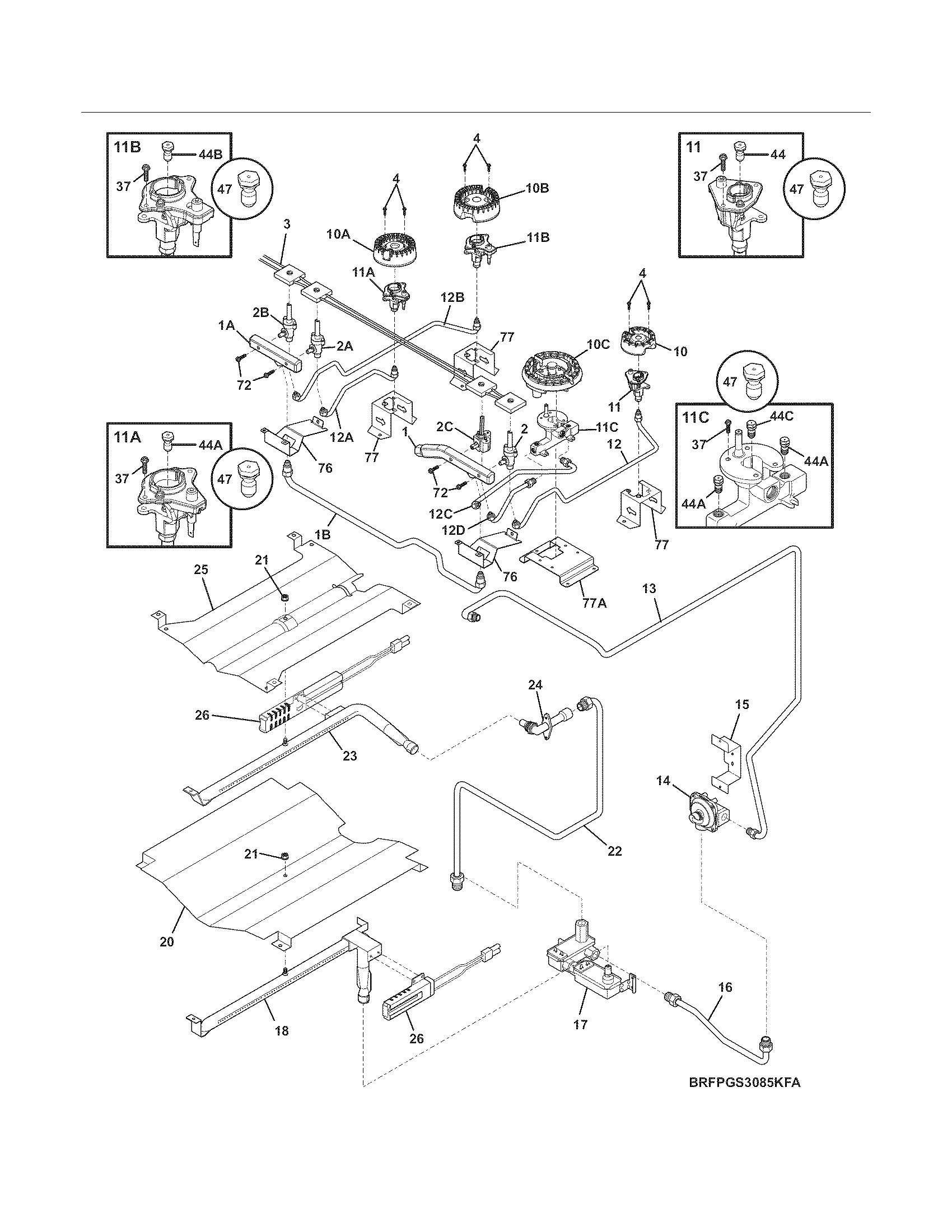 Frigidaire CPGS3085KF1 burner diagram
