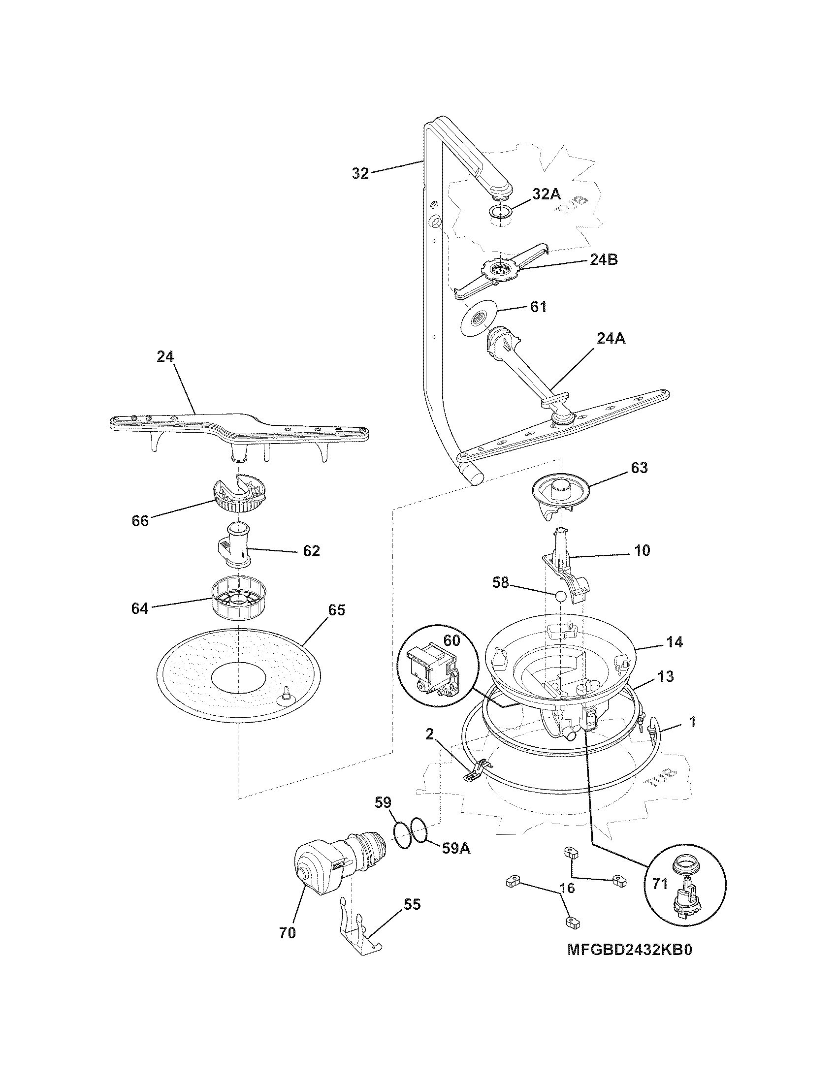 Frigidaire BGBD2432KB0 motor & pump diagram