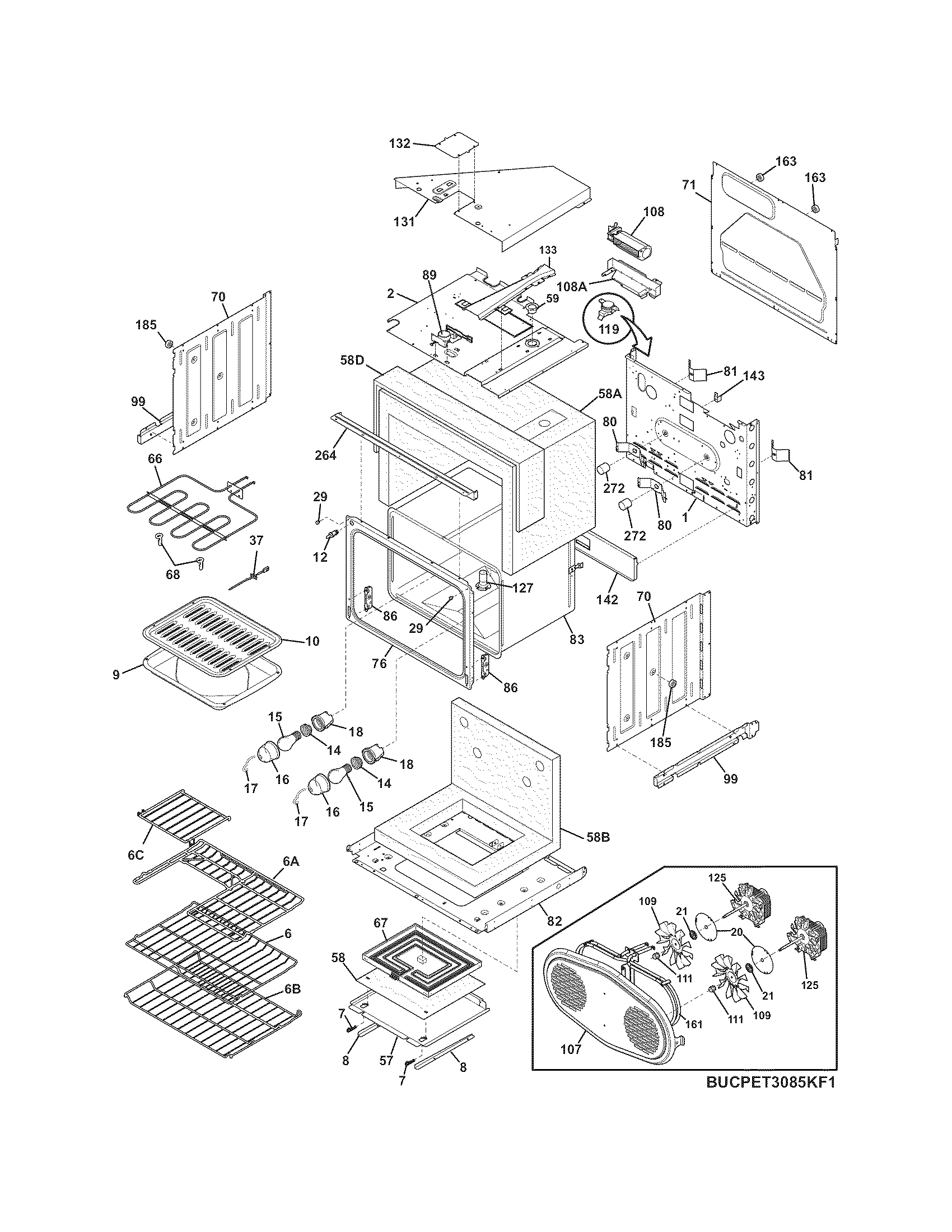 Frigidaire CPET3085KF1 upper oven diagram