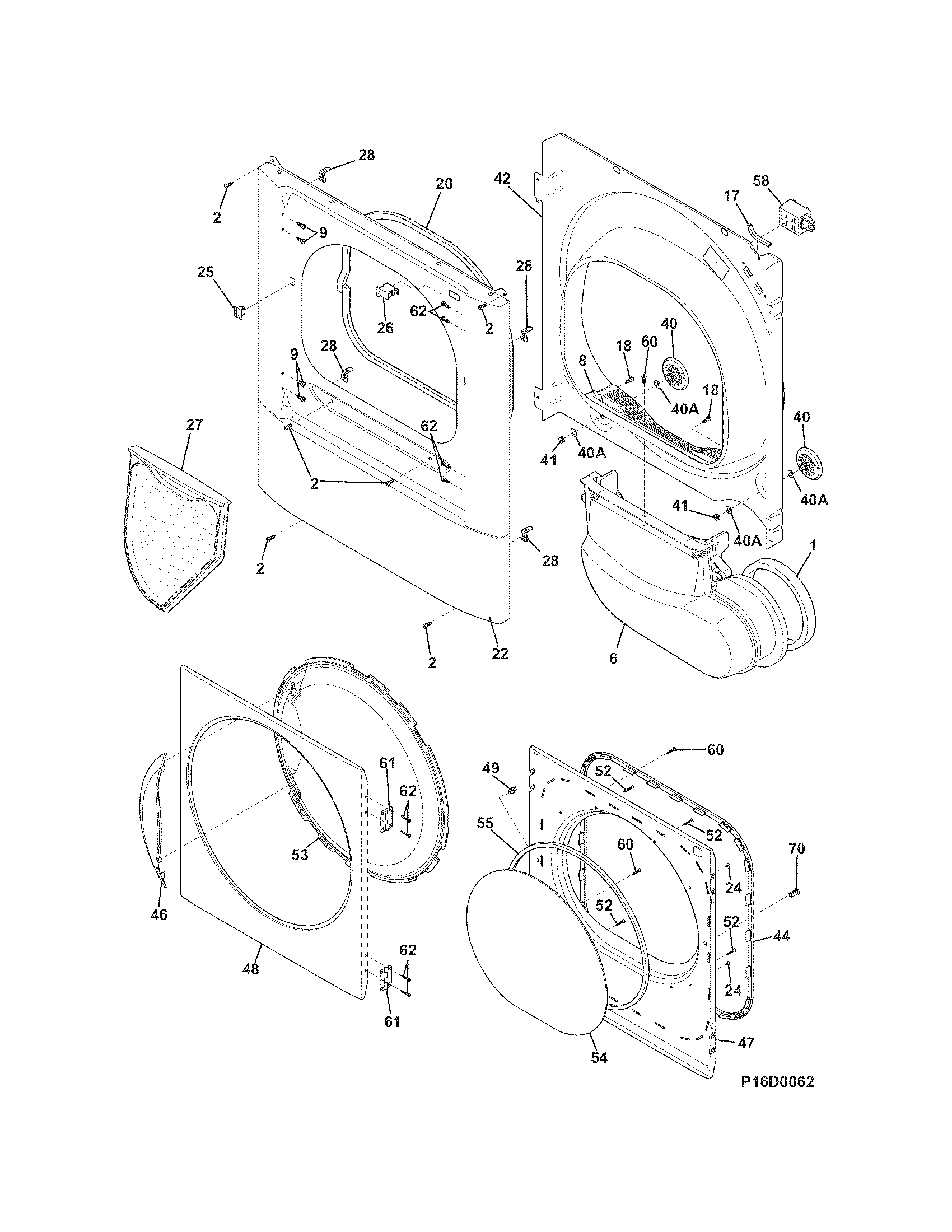 Frigidaire GCEQ2170KS0 front panel/lint filter diagram
