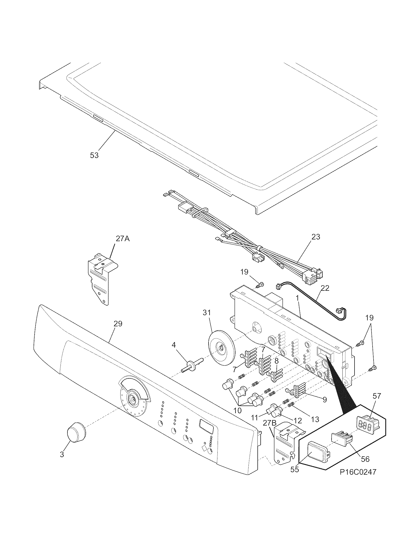 Frigidaire GCEQ2170KS0 controls/top panel diagram