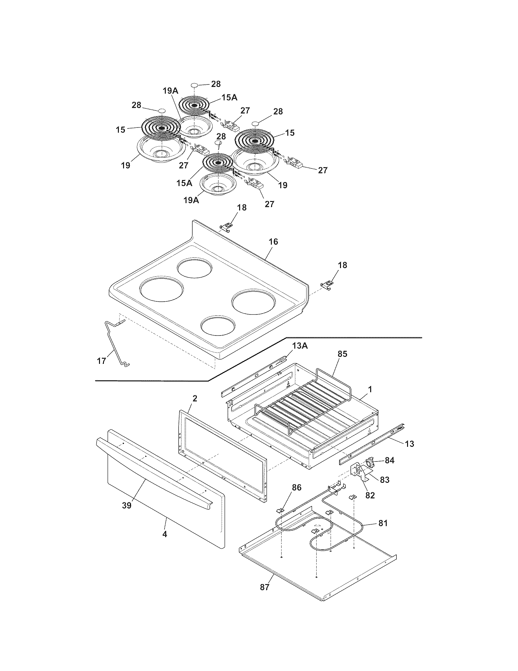 Kenmore 7909421240E top/drawer diagram