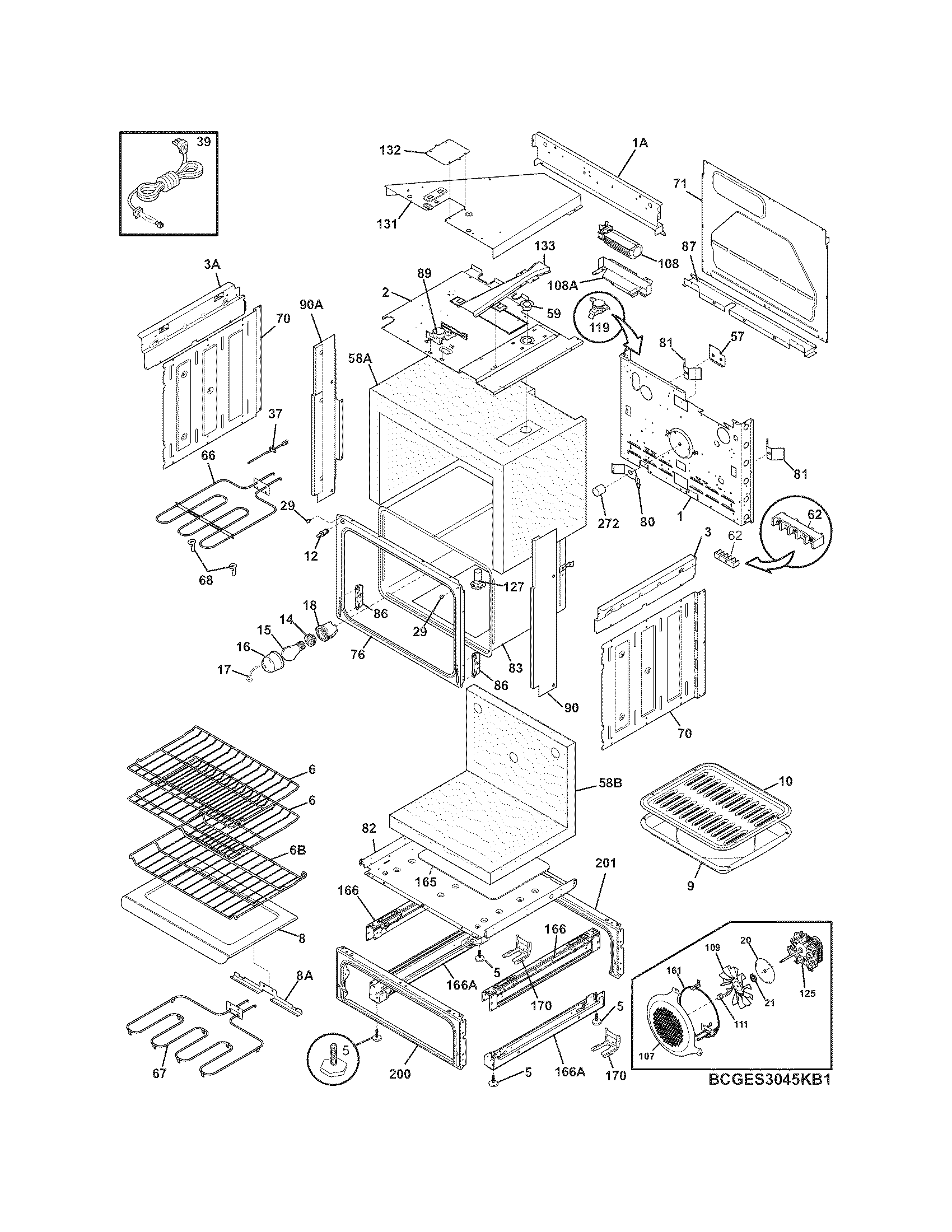 Frigidaire CGES3045KB1 body diagram