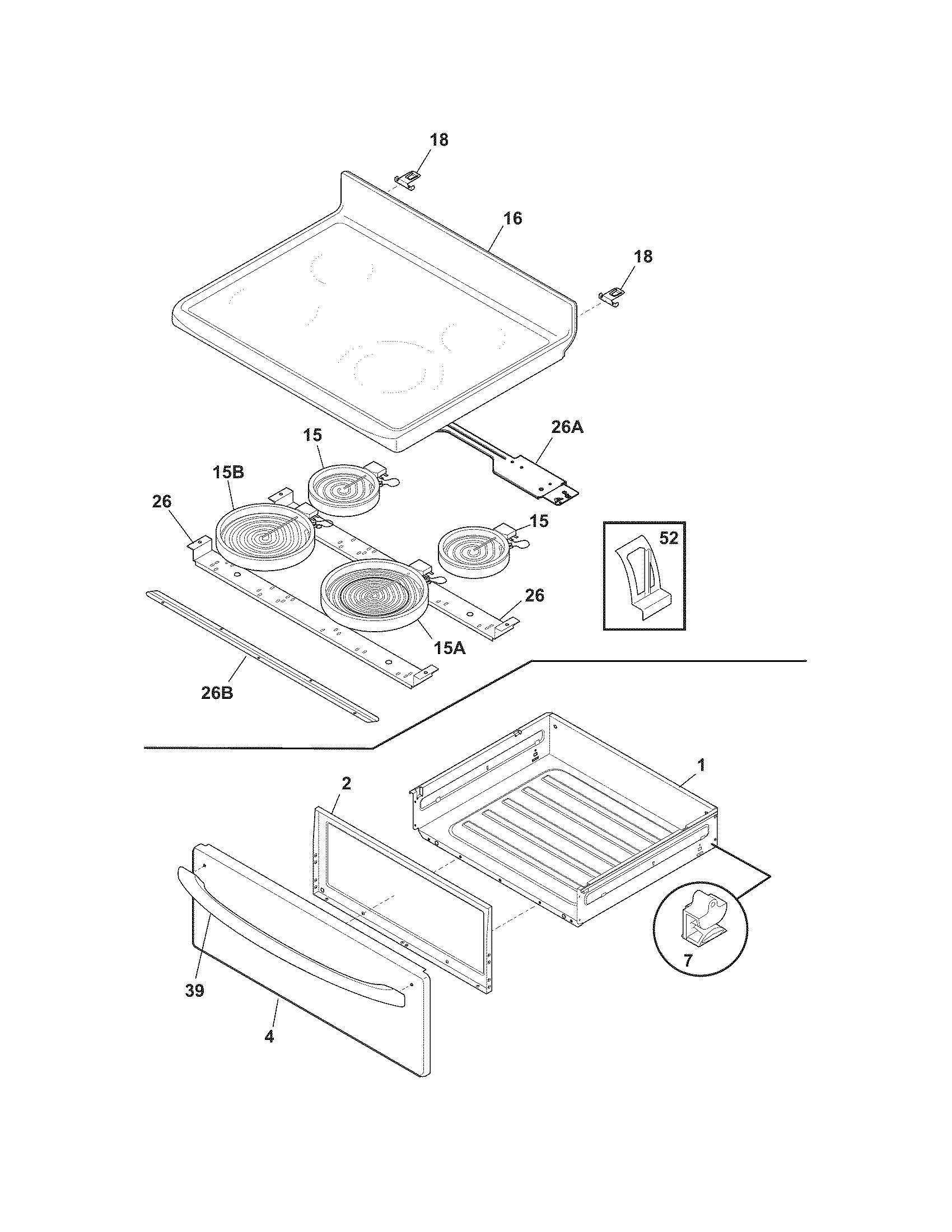Frigidaire FEFL68GME top/drawer diagram