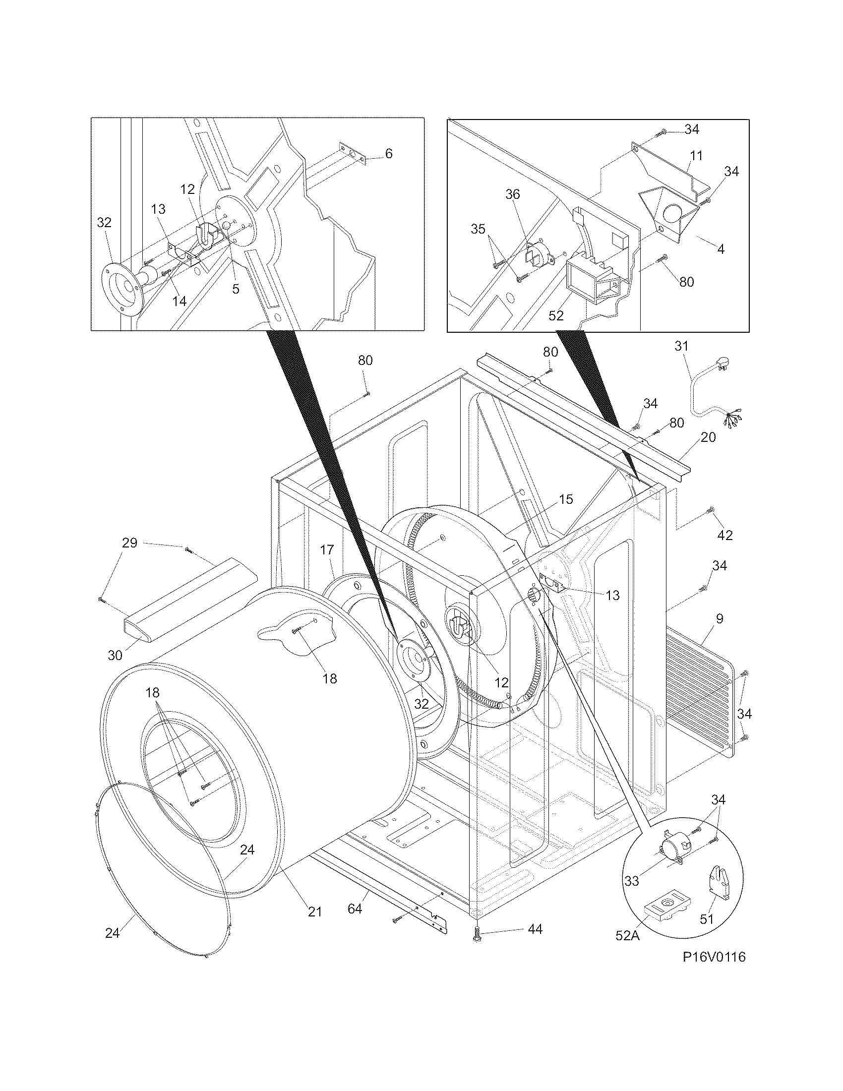 Frigidaire FEQ1452CKS0 cabinet/drum diagram