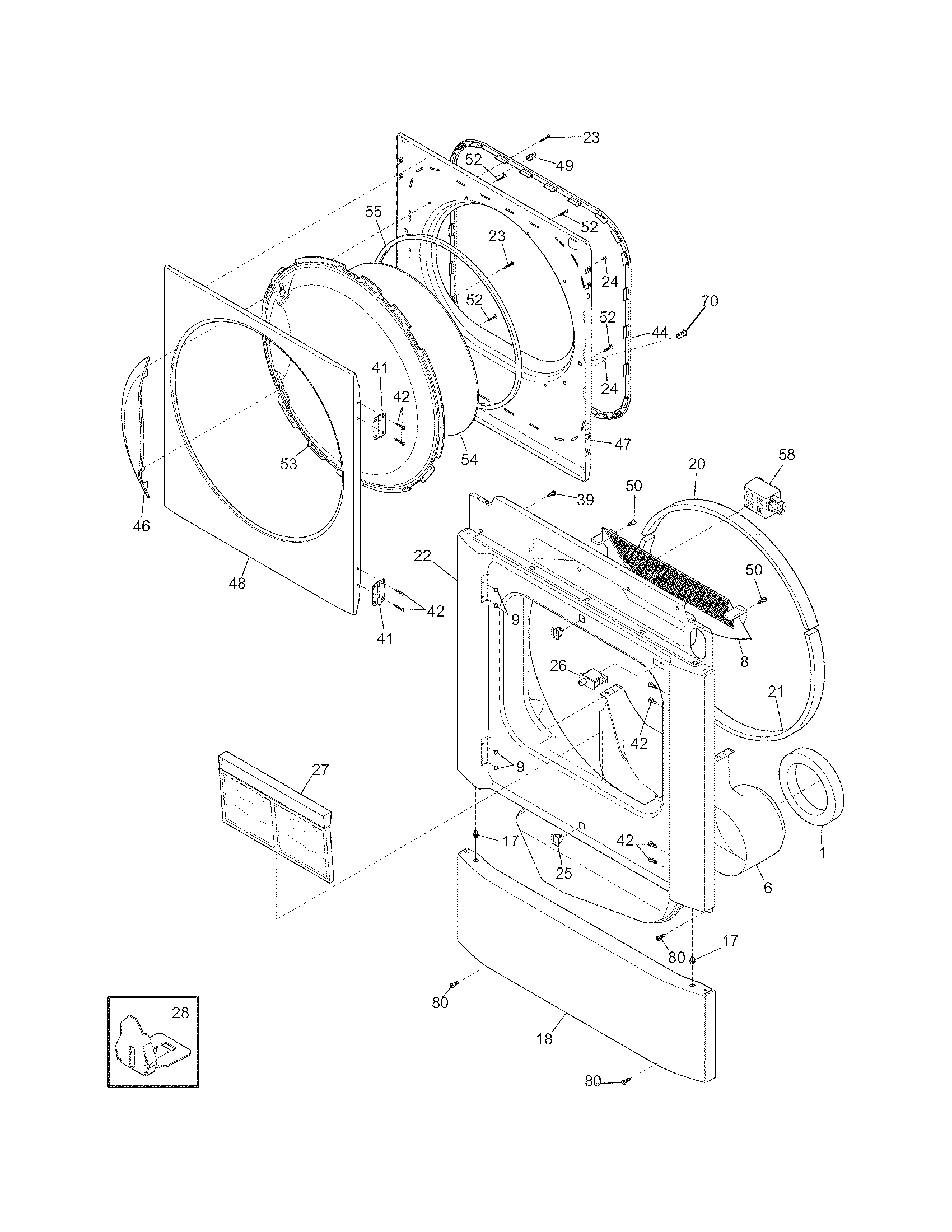 Frigidaire FEQ1452CKS0 front panel/lint filter diagram