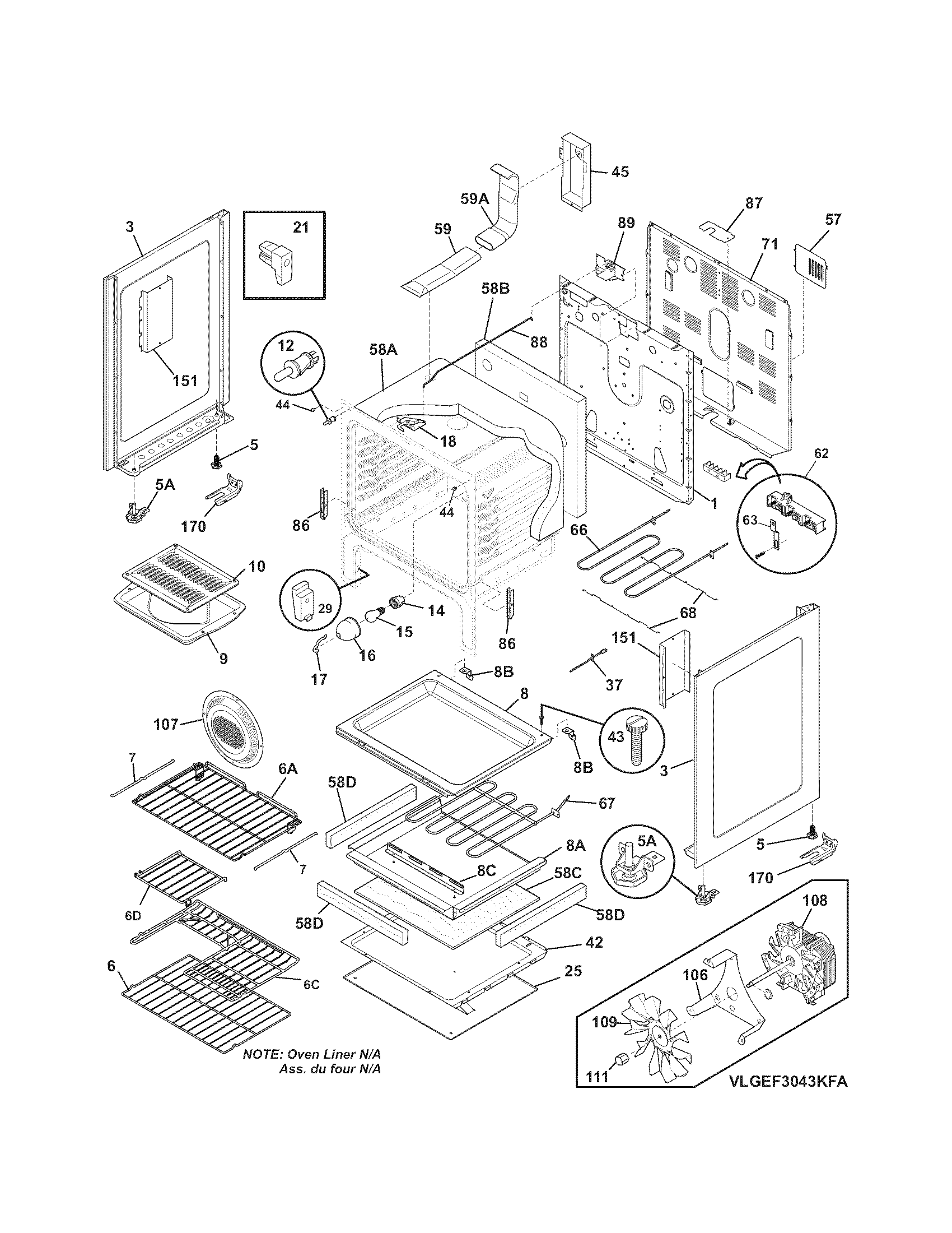 Frigidaire LGEF3043KFB body diagram
