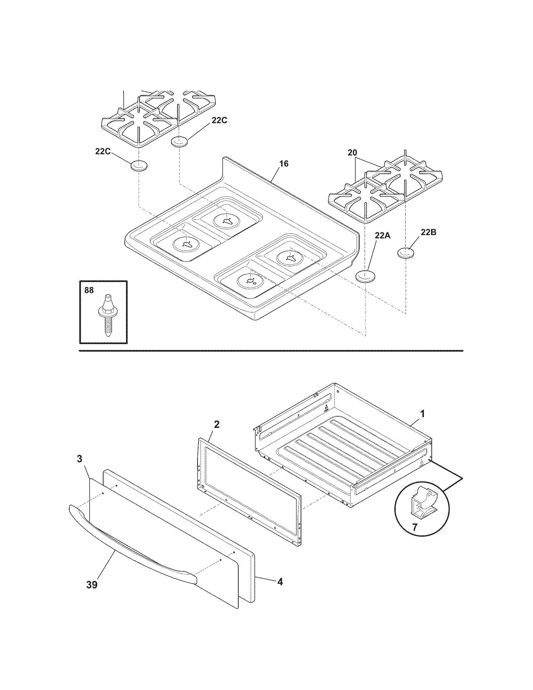 Frigidaire FGF368GCH top/drawer diagram