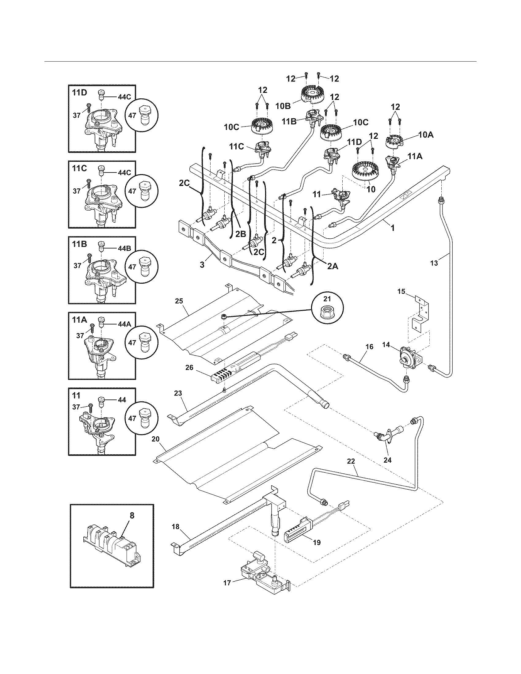 Frigidaire LGGF3032KQB burner diagram