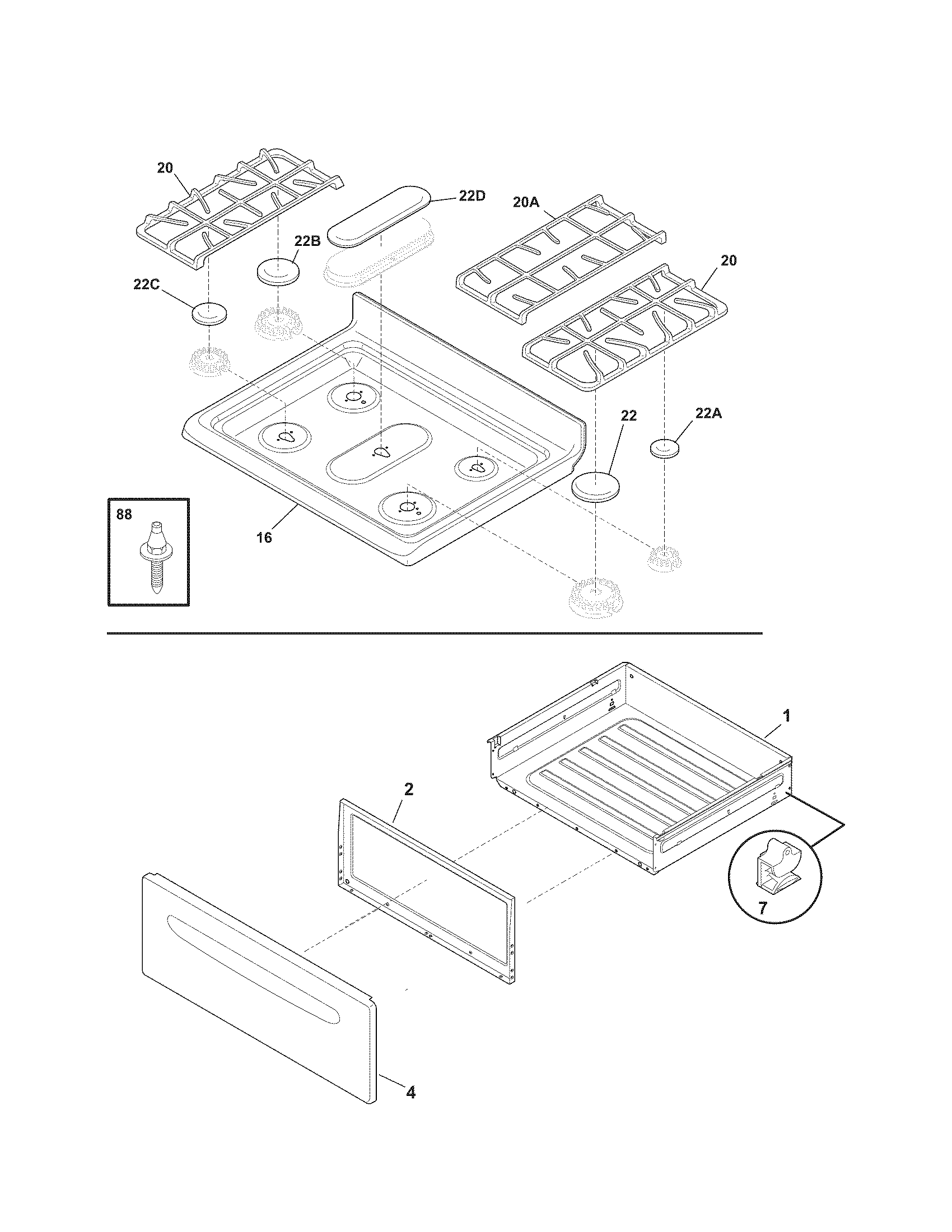 Kenmore 79077462803 top/drawer diagram