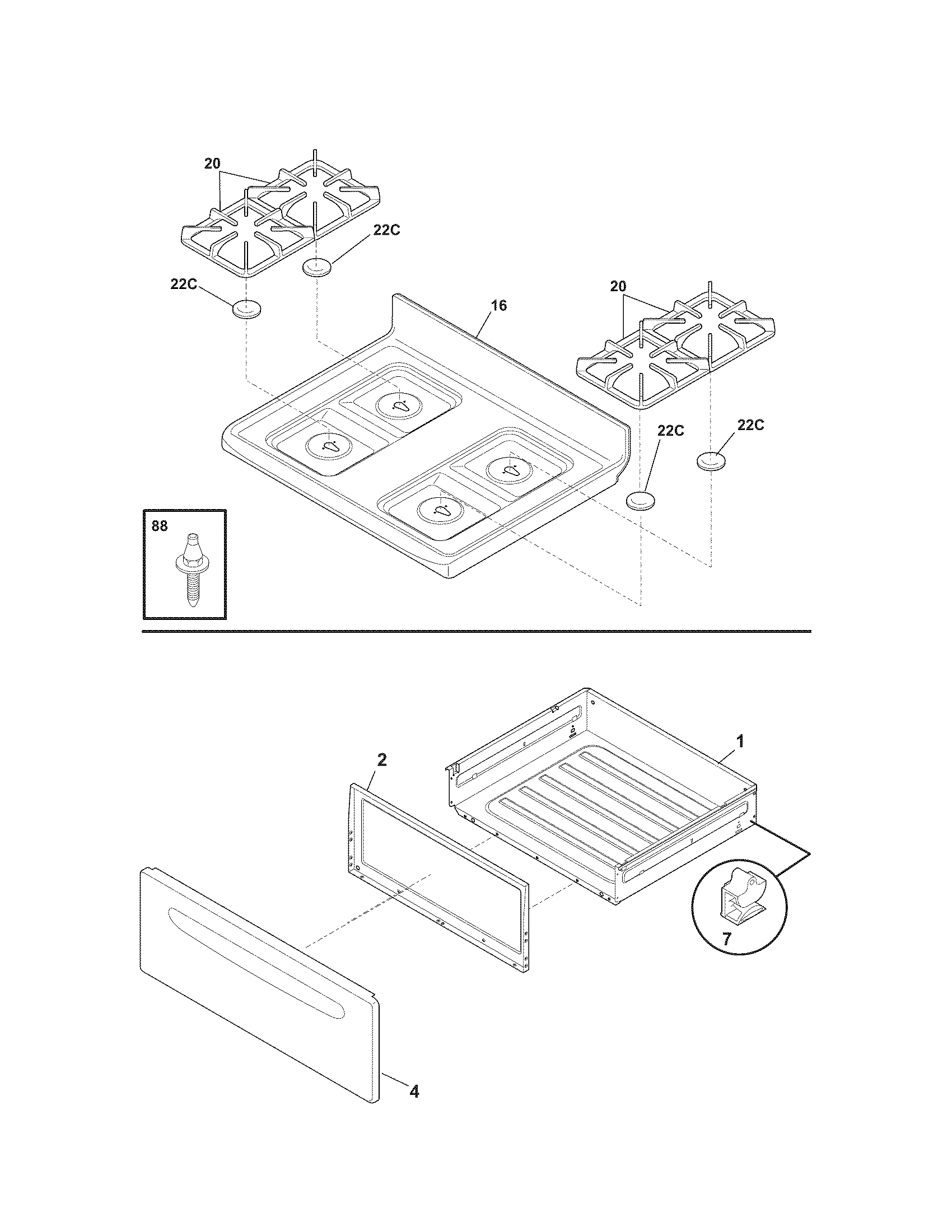 Kenmore 79078532705 top/drawer diagram