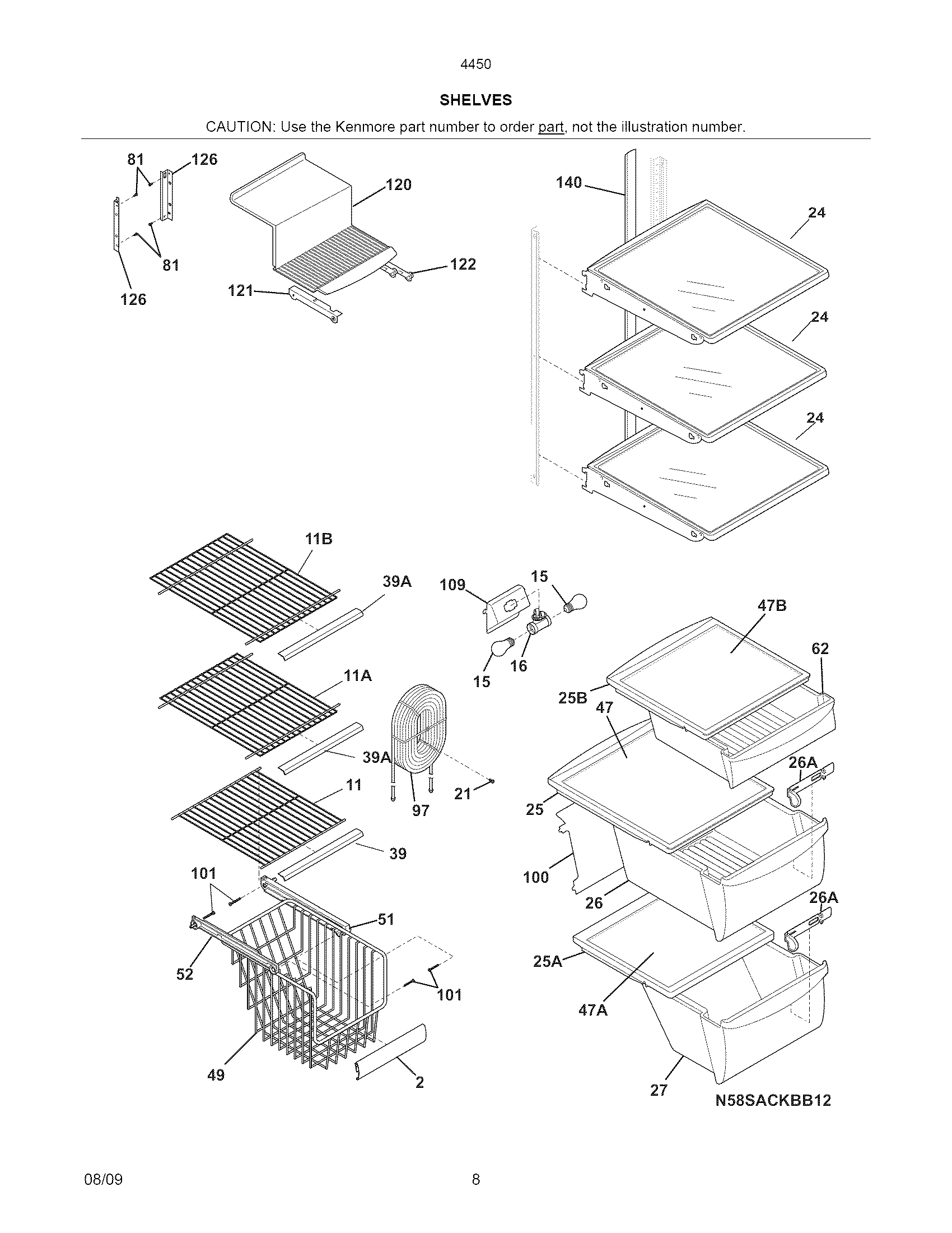 Kenmore Elite 2534450260C shelves diagram