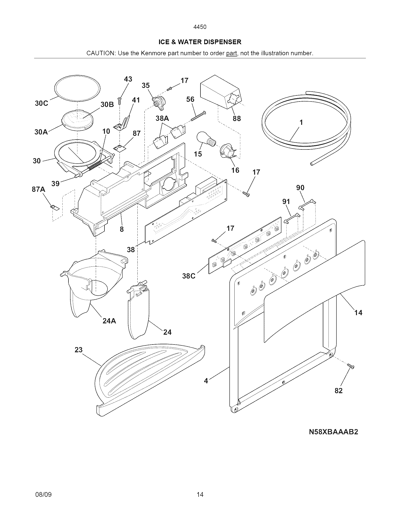 Kenmore Elite 2534450260C ice & water dispenser diagram