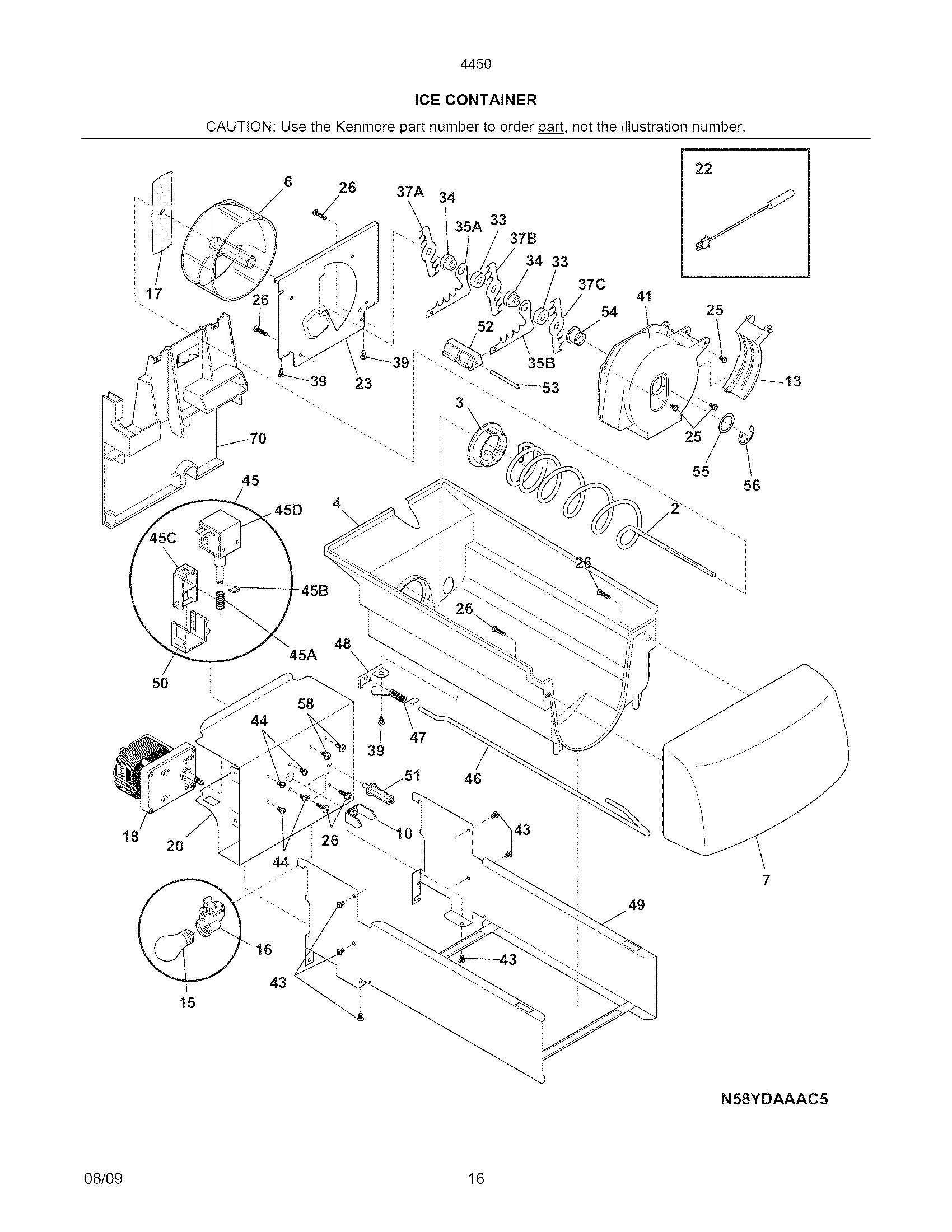 Kenmore Elite 2534450260C ice container diagram