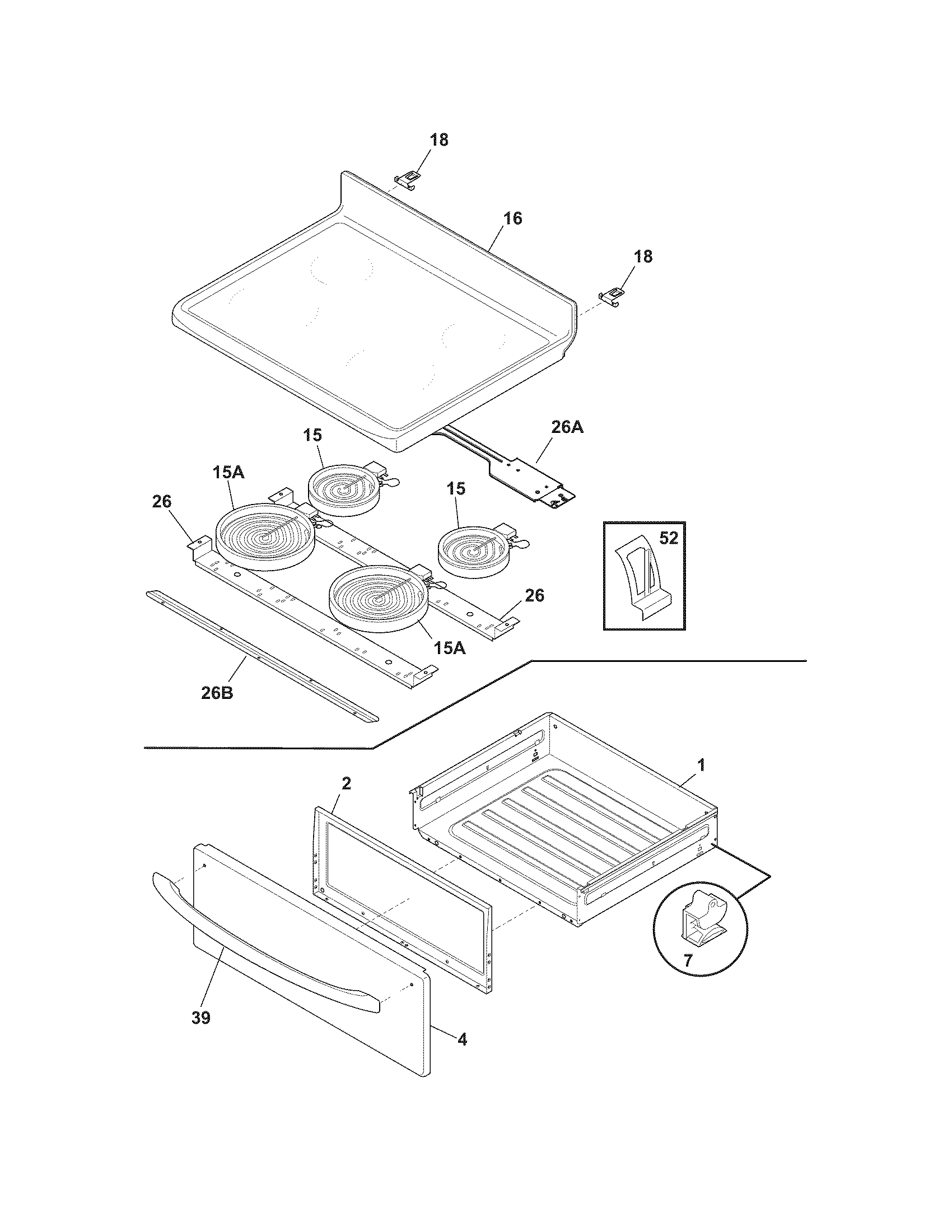 Frigidaire FEF366ECJ top/drawer diagram