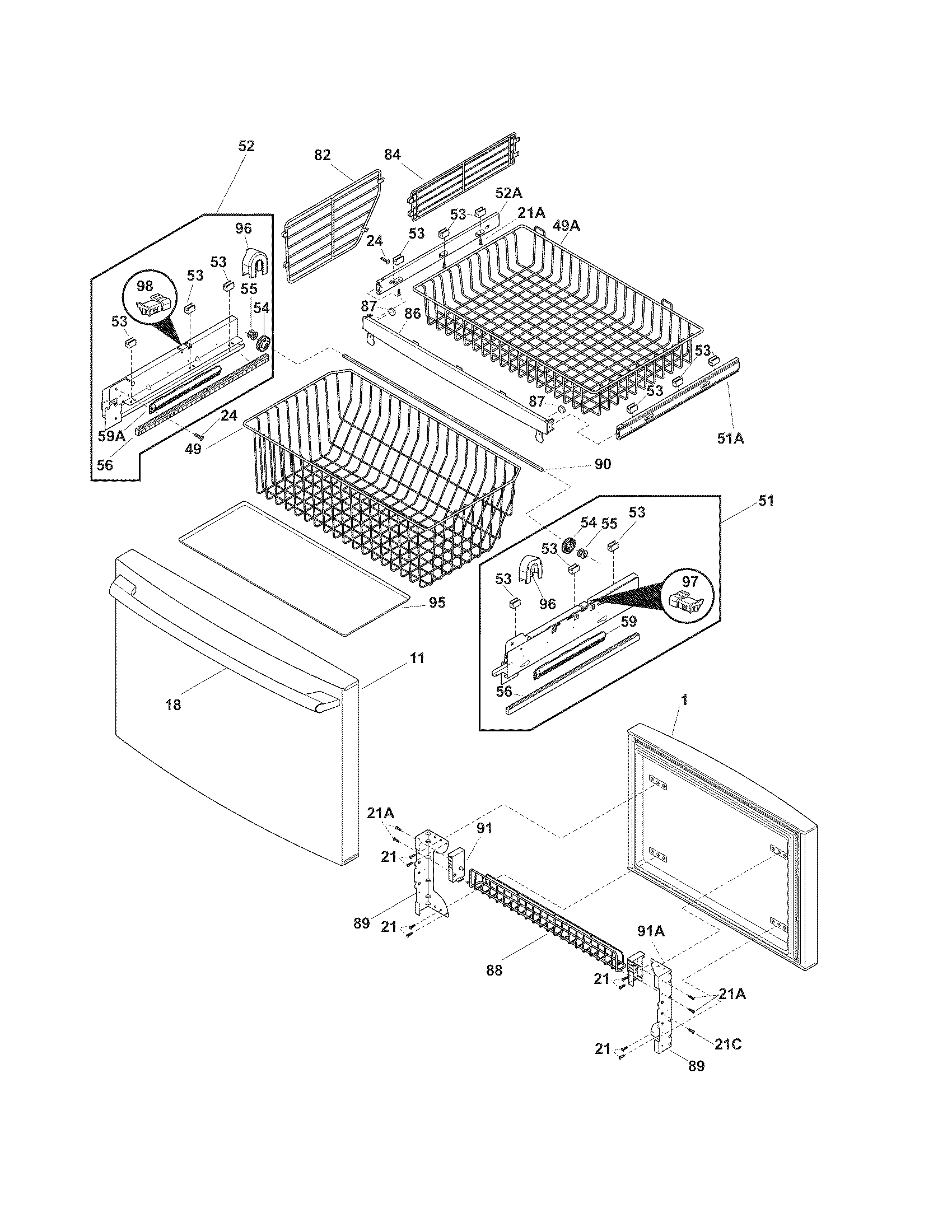Electrolux EI28BS55IS1 freezer drawer,baskets diagram