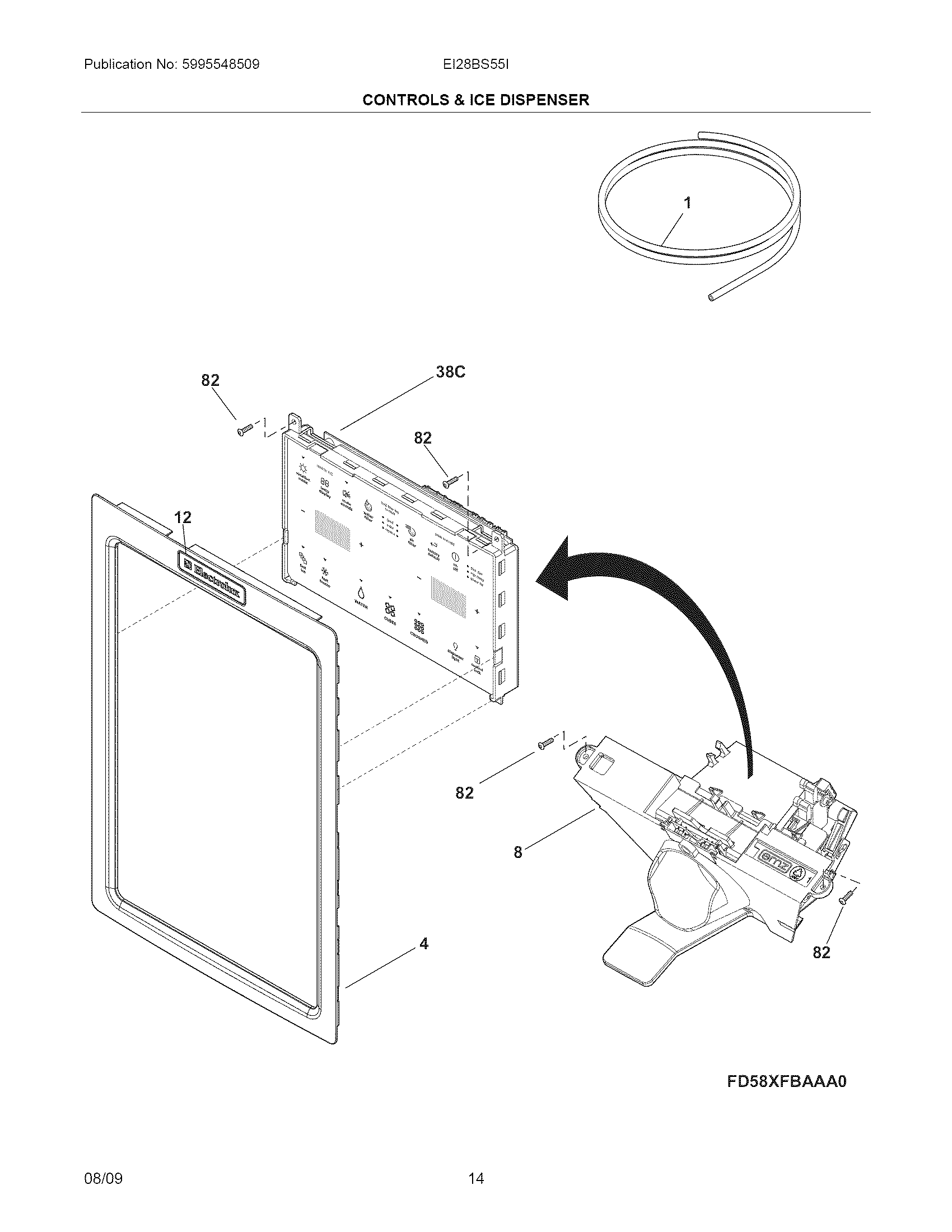 Electrolux EI28BS55IS1 controls & ice dispenser diagram