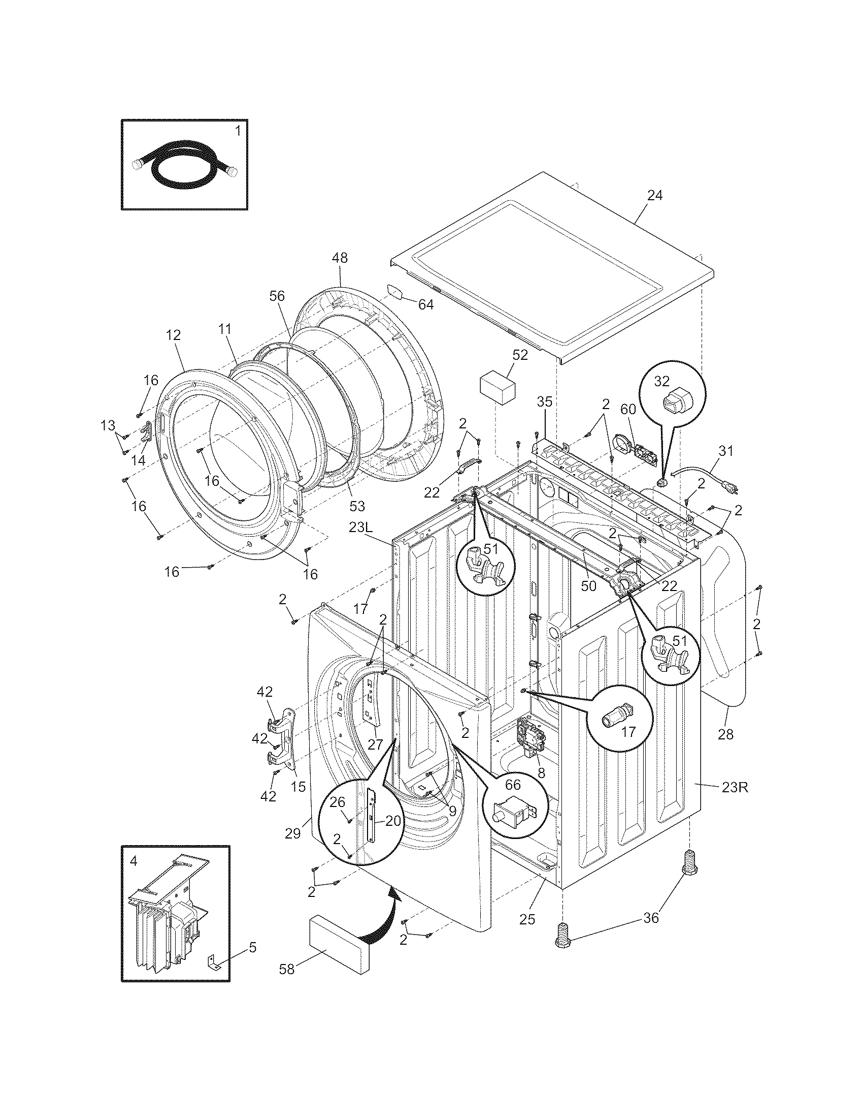 Frigidaire FAFW3577KN0 cabinet/top diagram
