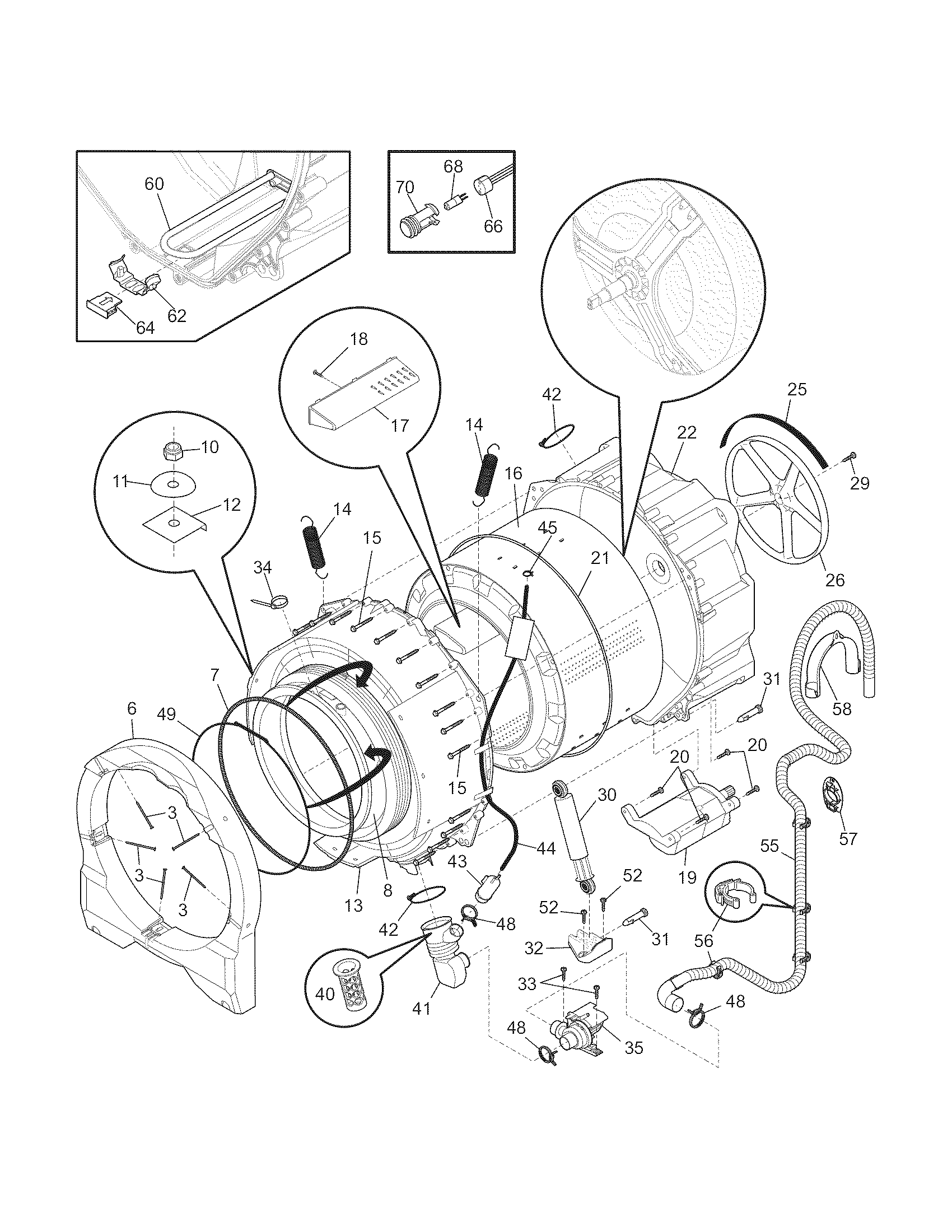 Frigidaire FAFW3577KN0 motor/tub diagram
