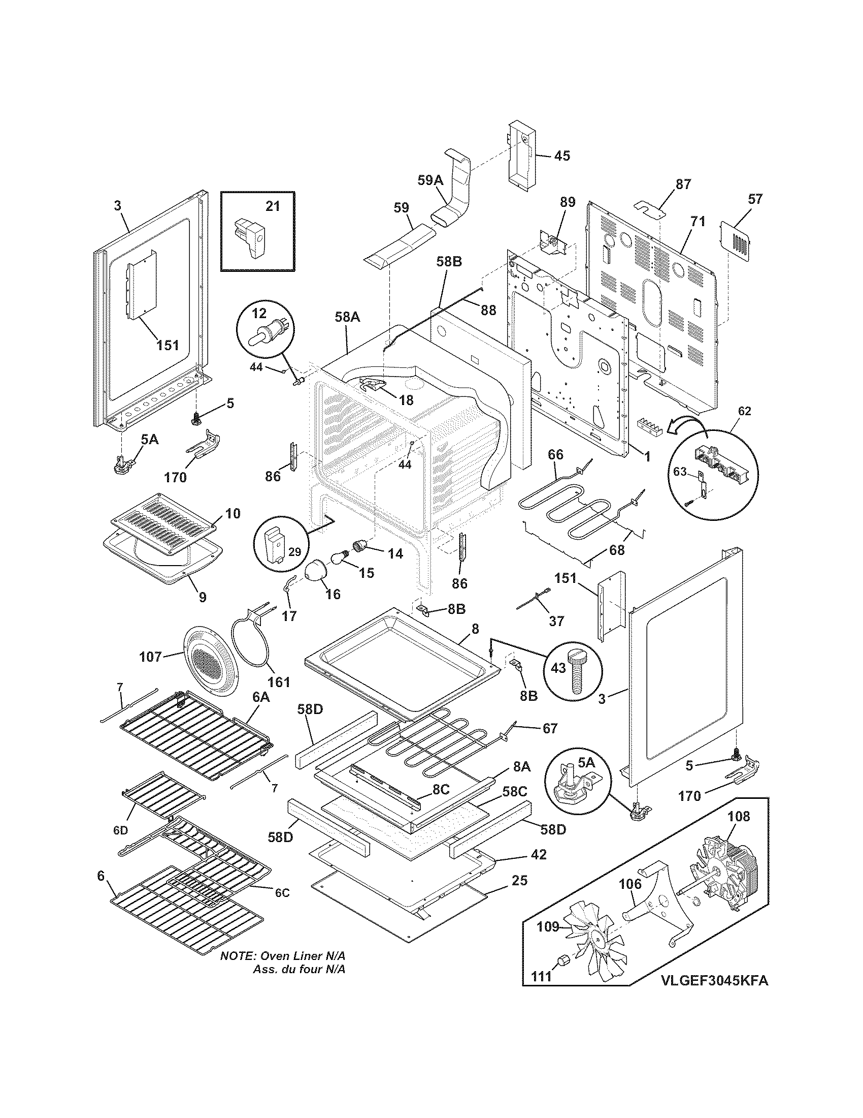Frigidaire FGEF3044KFB body diagram
