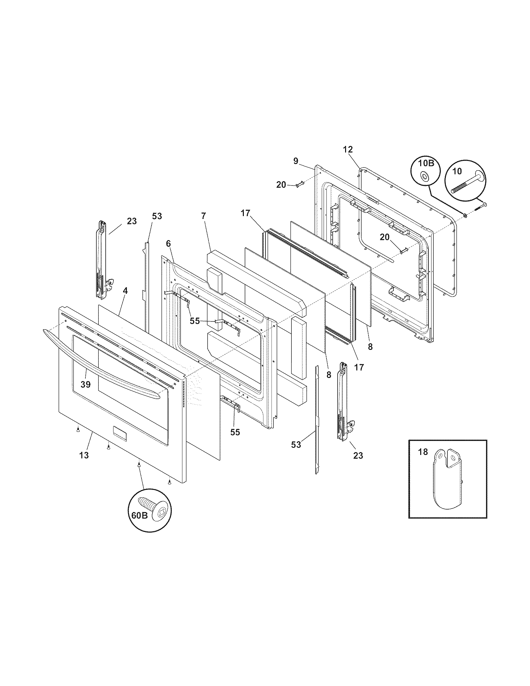 Frigidaire FGEF3044KFB door diagram