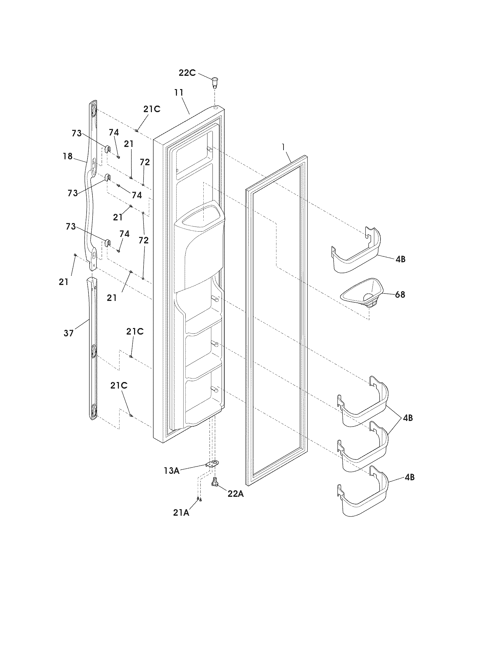 Frigidaire FSC23R5DBM freezer door diagram