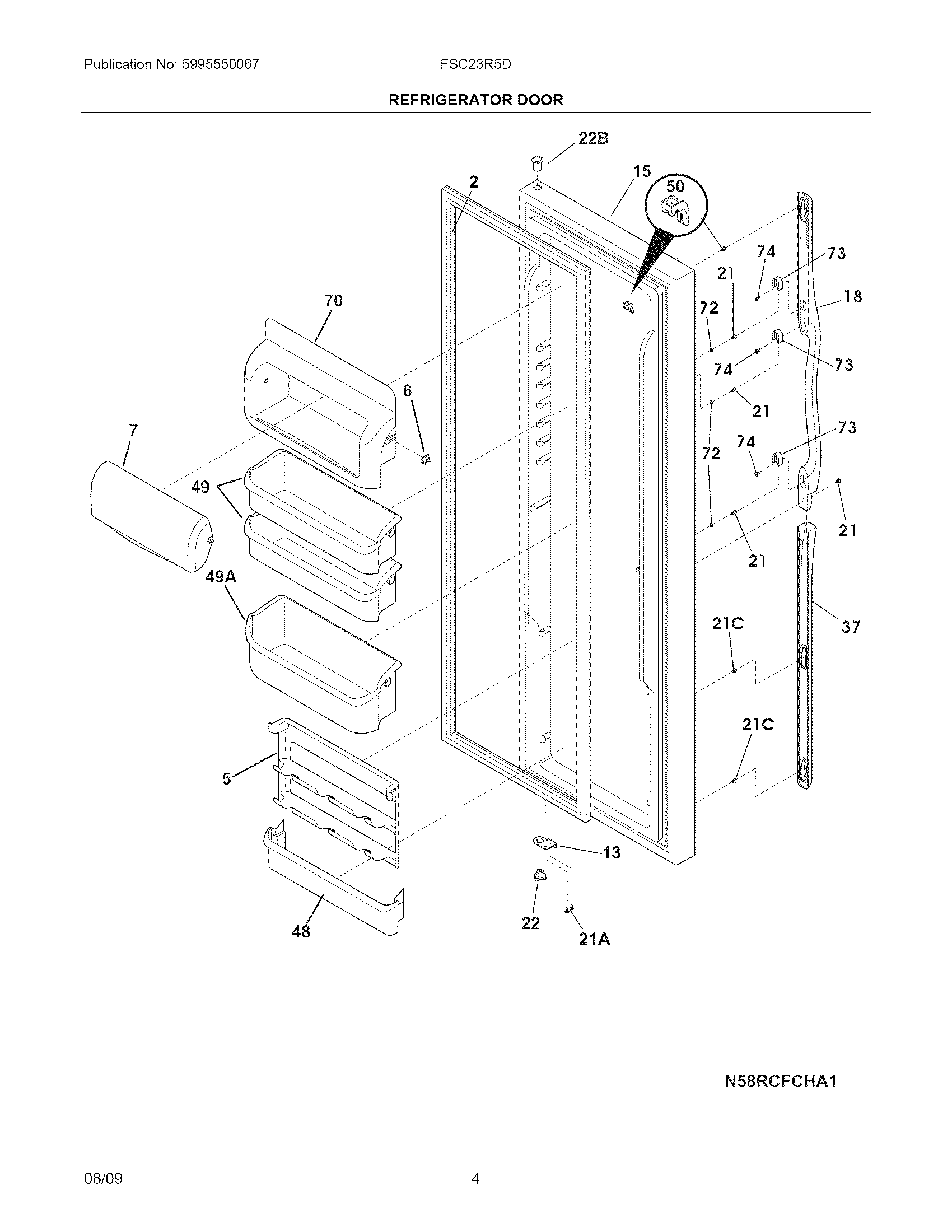 Frigidaire FSC23R5DBM refrigerator door diagram