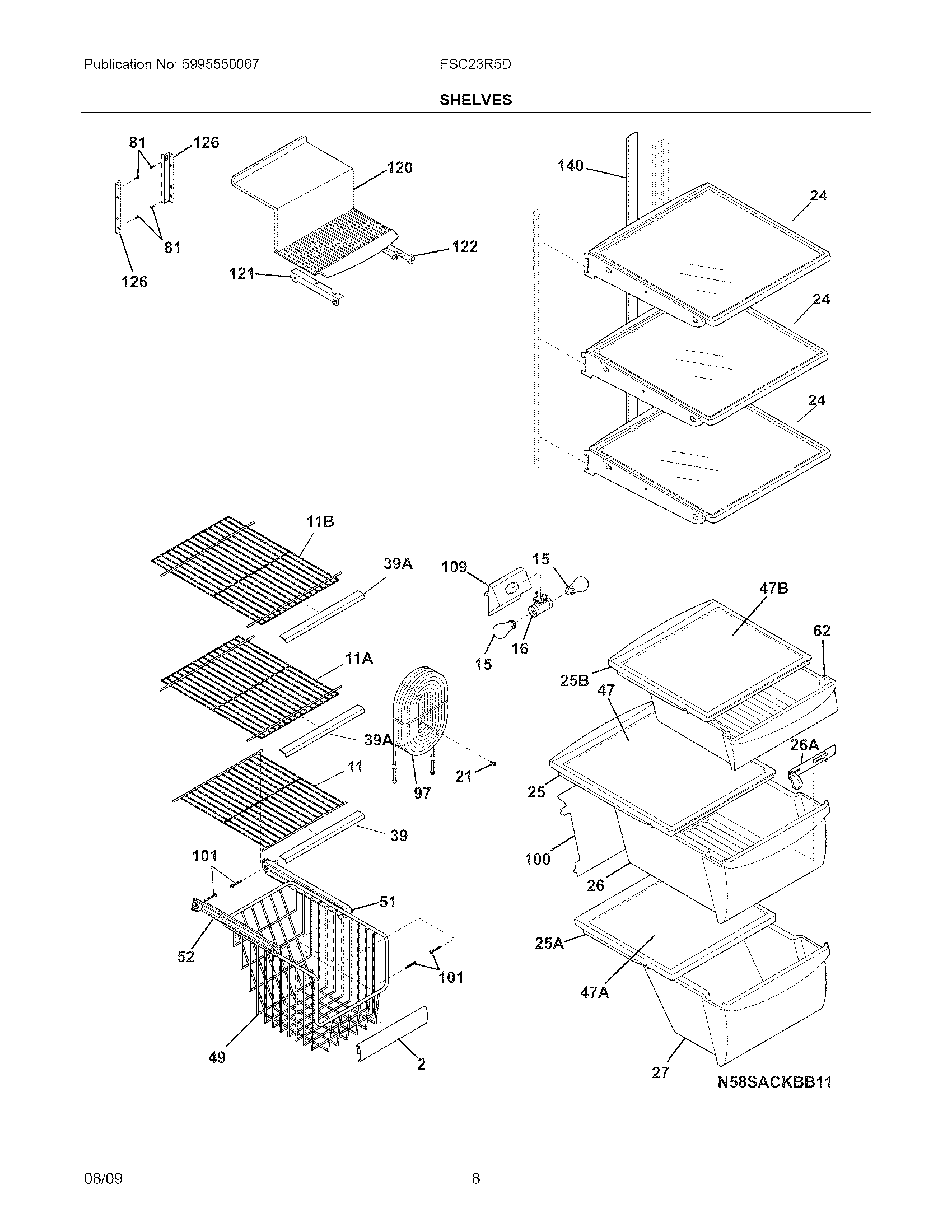 Frigidaire FSC23R5DBM shelves diagram