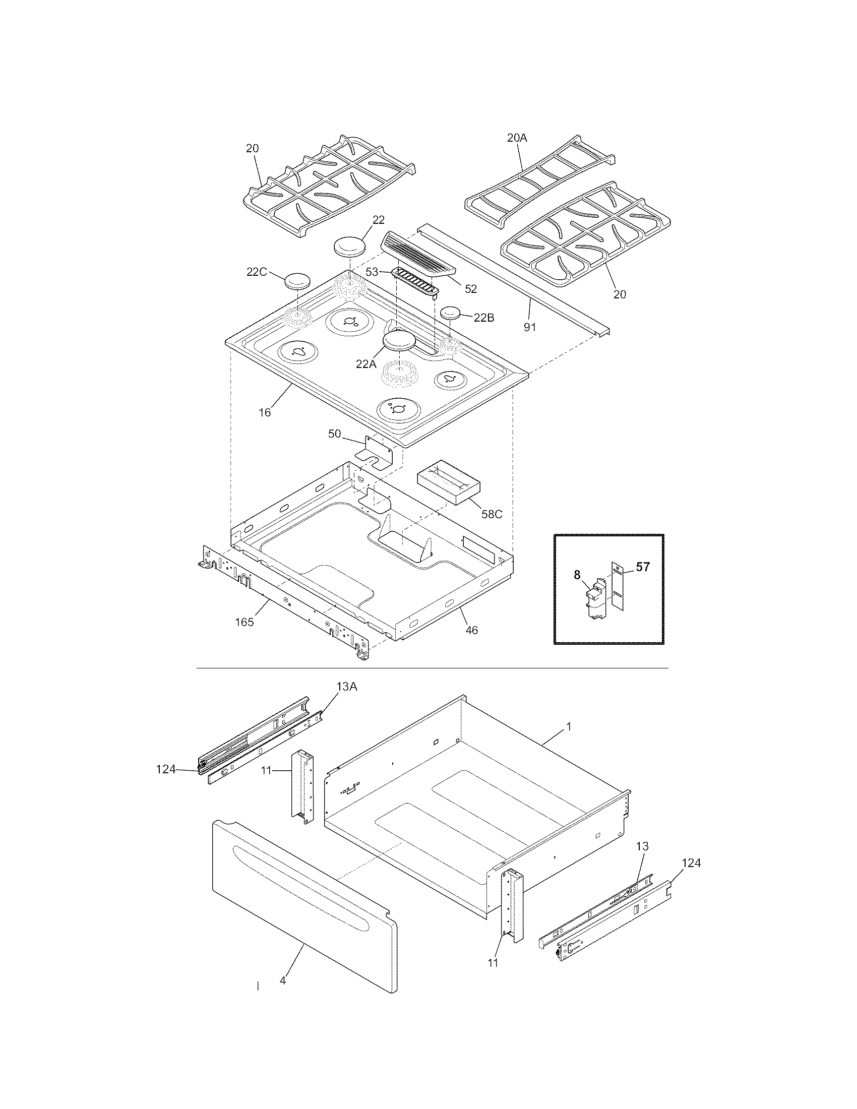 Kenmore 79036904900 top/drawer diagram