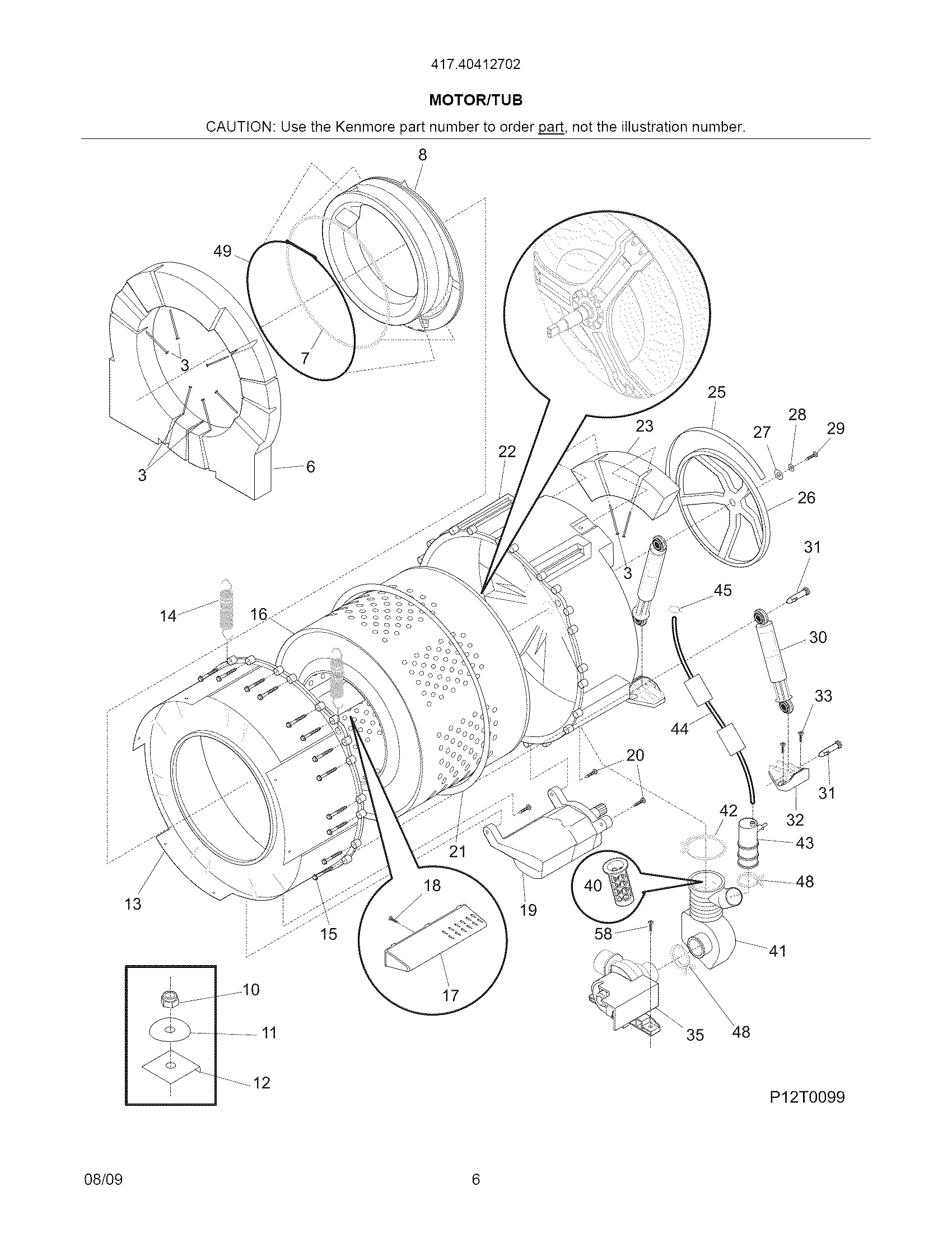Kenmore 41740412702 motor/tub diagram