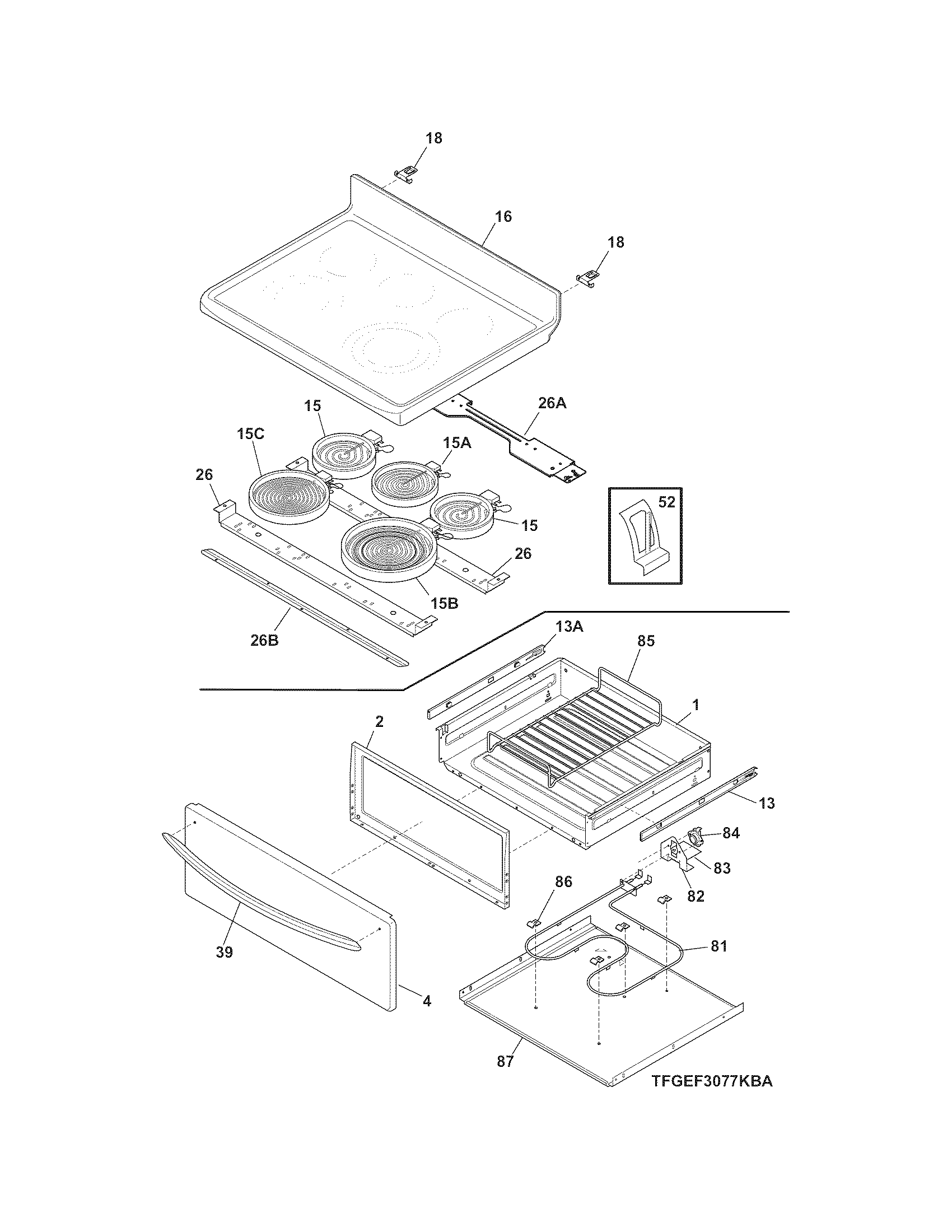 Frigidaire CGEF3057KFB top/drawer diagram