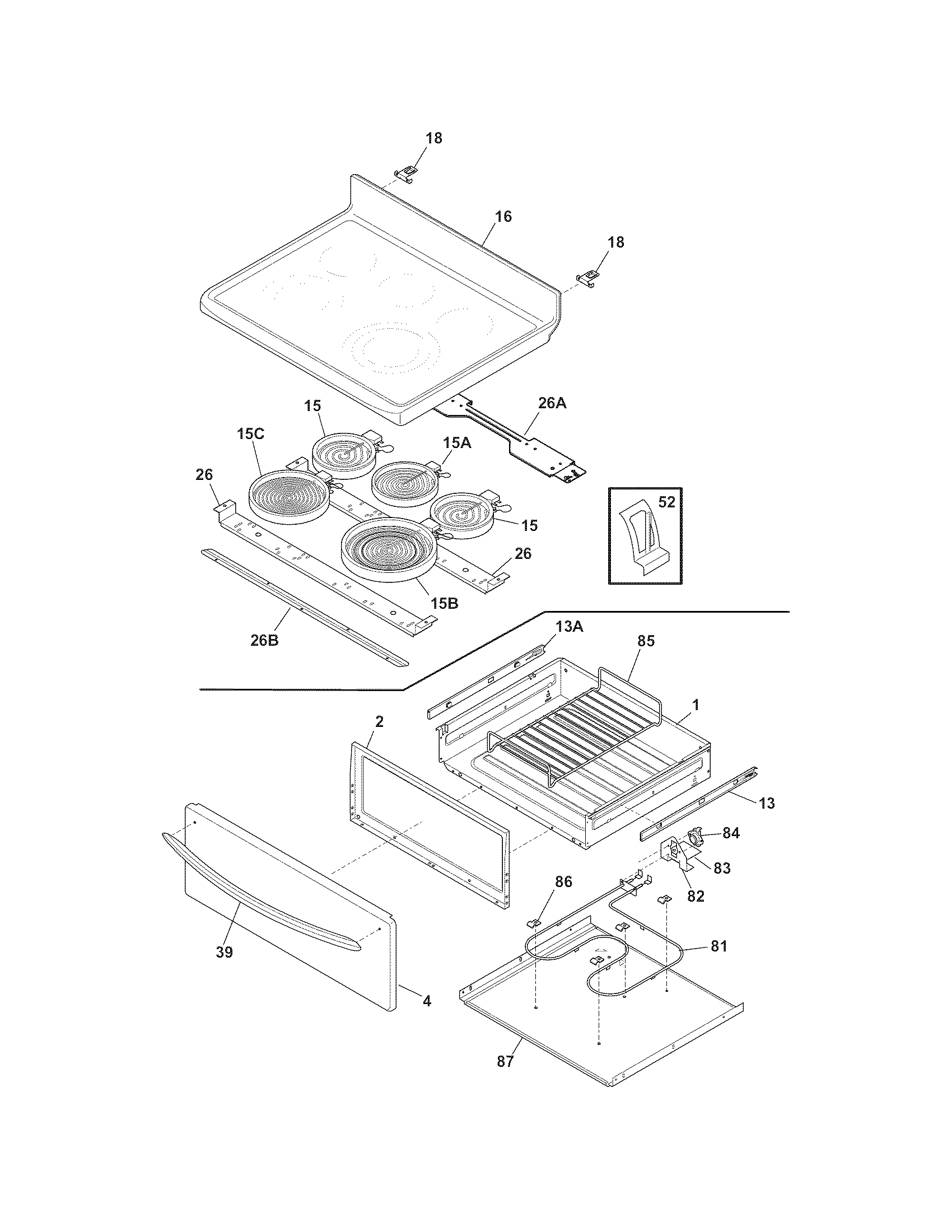 Frigidaire CGEF3077KBB top/drawer diagram
