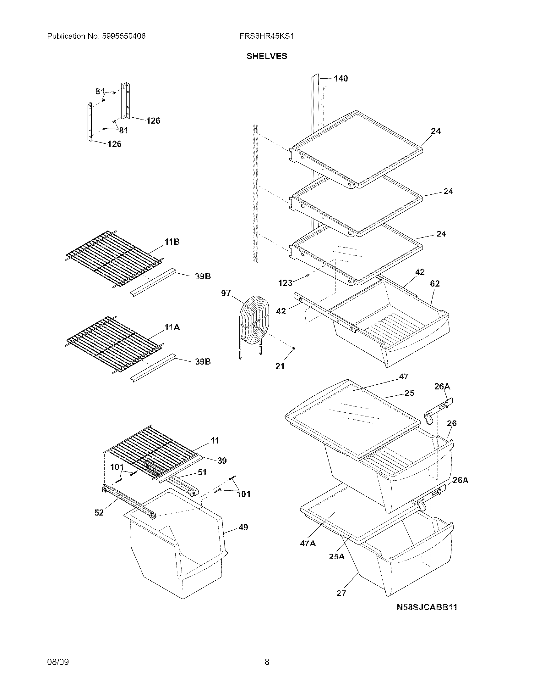 Frigidaire FRS6HR45KS1 shelves diagram