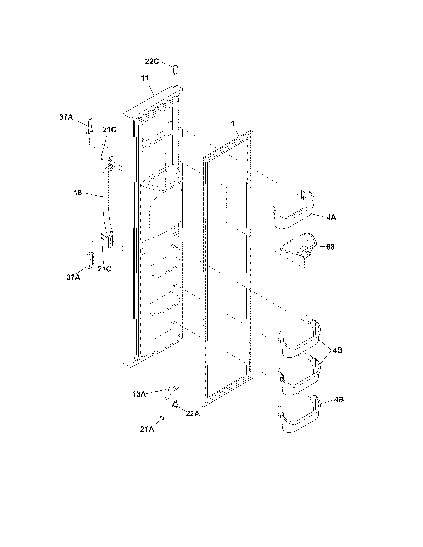 White-Westinghouse WWSS2601KW1 freezer door diagram