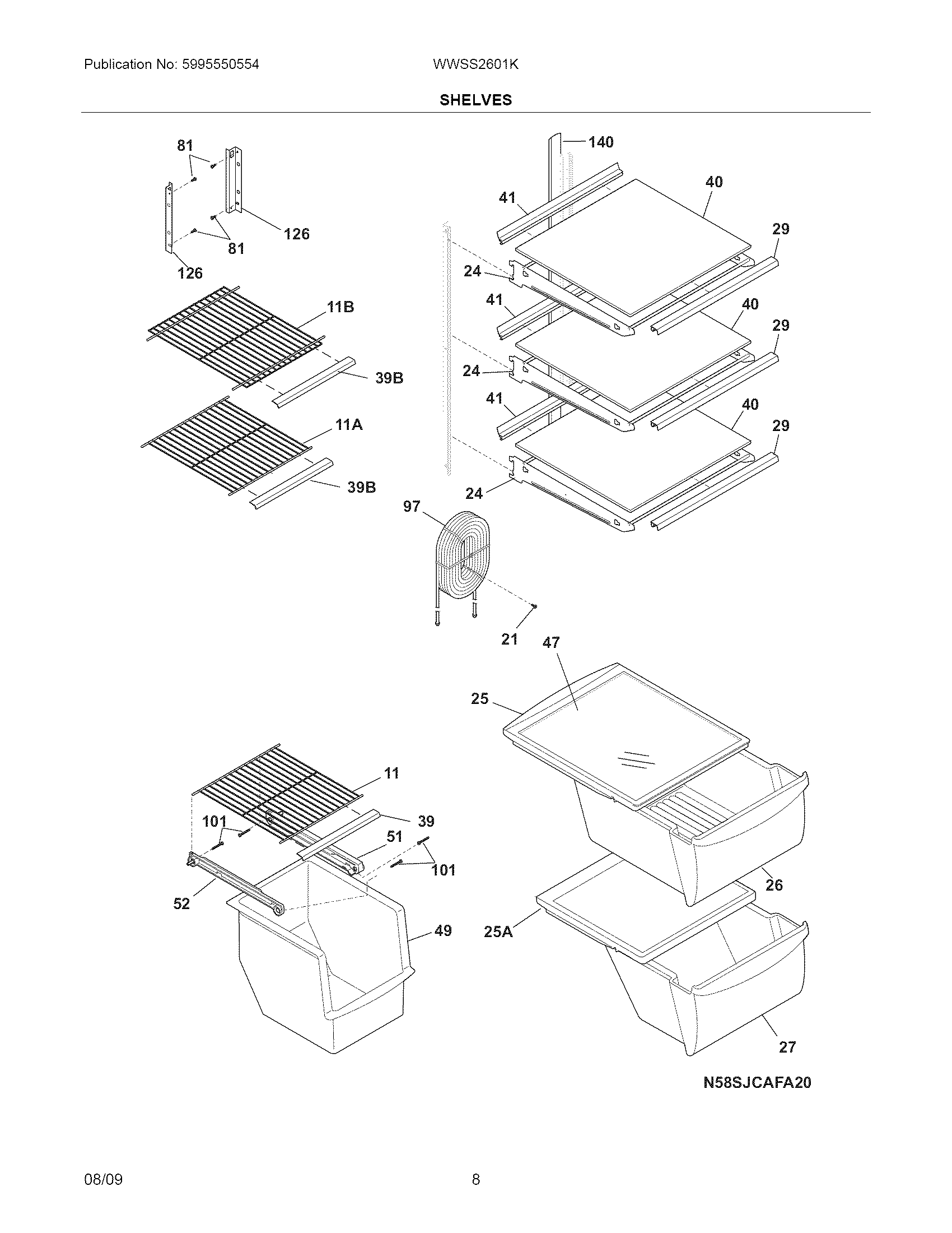 White-Westinghouse WWSS2601KW1 shelves diagram