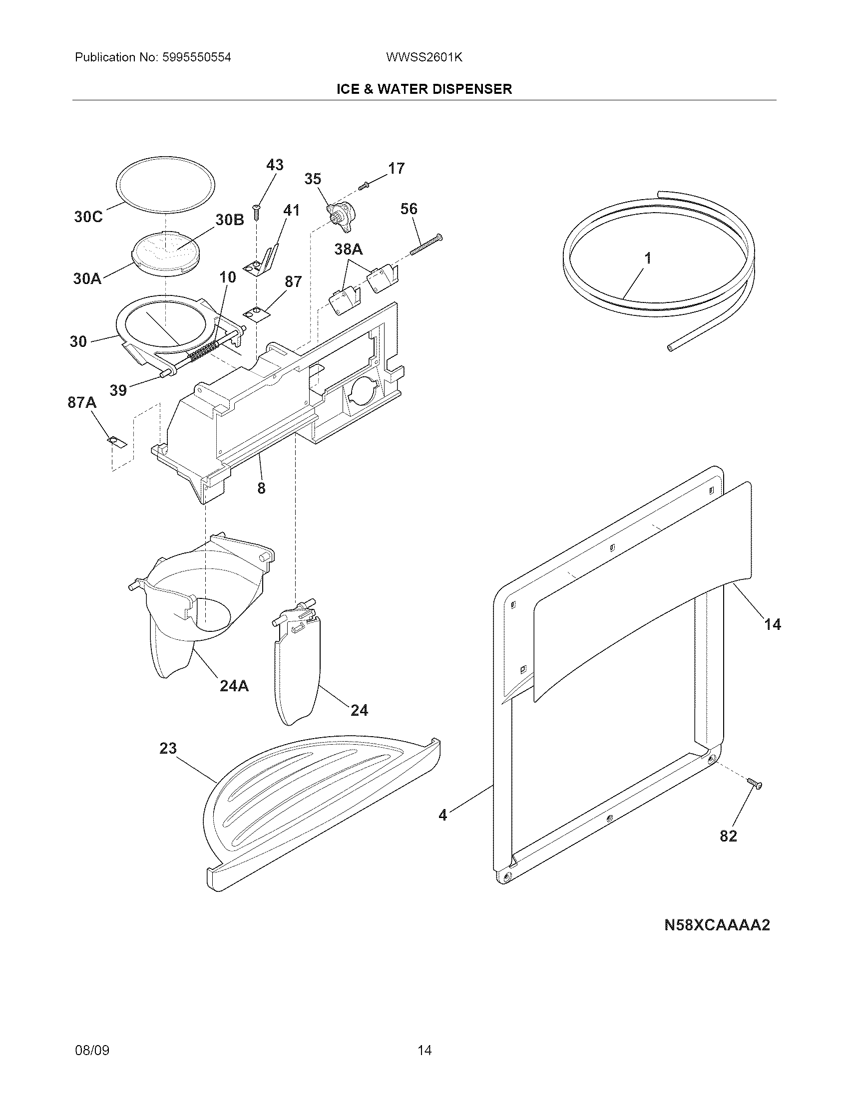 White-Westinghouse WWSS2601KW1 ice & water dispenser diagram