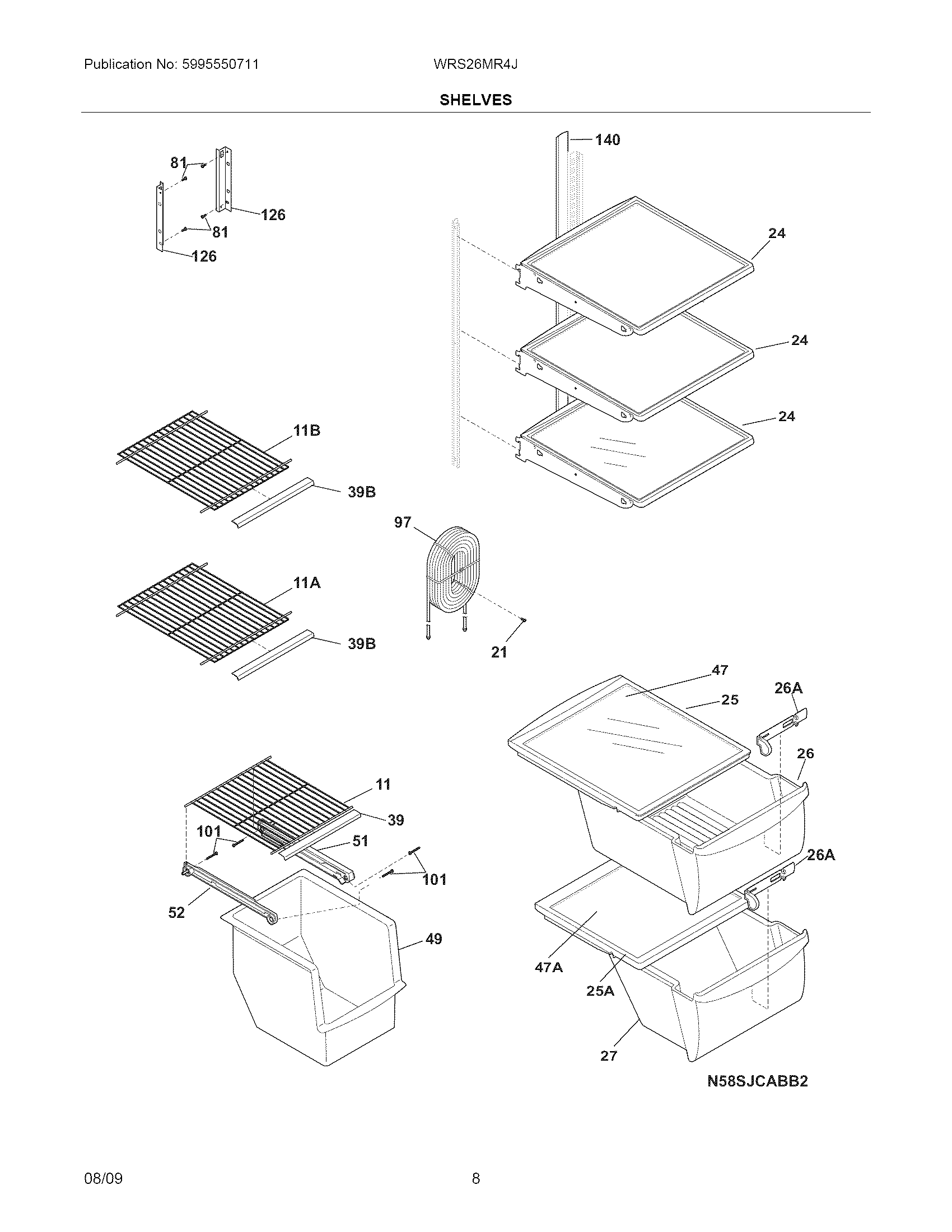 White-Westinghouse WRS26MR4JS5 shelves diagram