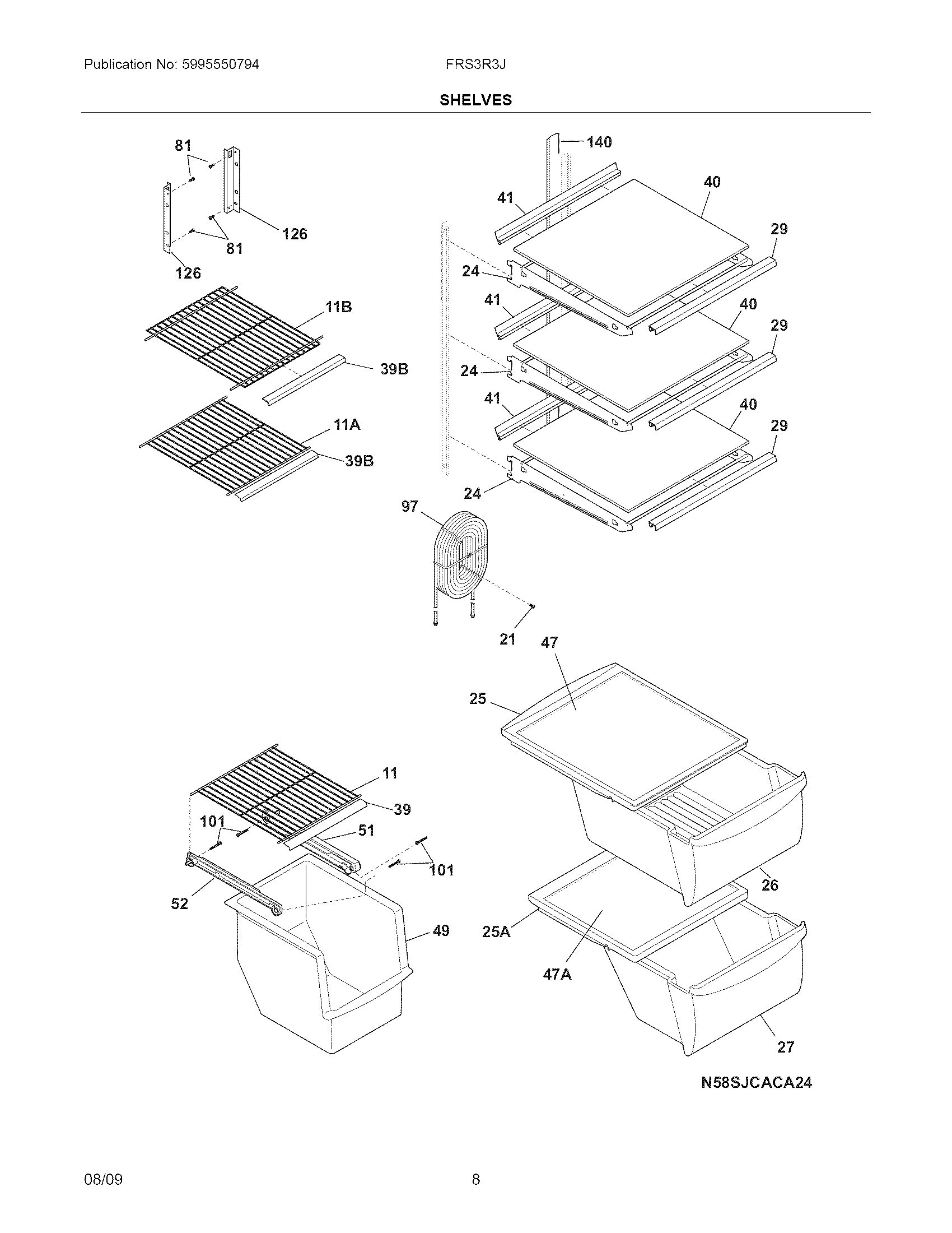 Frigidaire FRS3R3JW5 shelves diagram