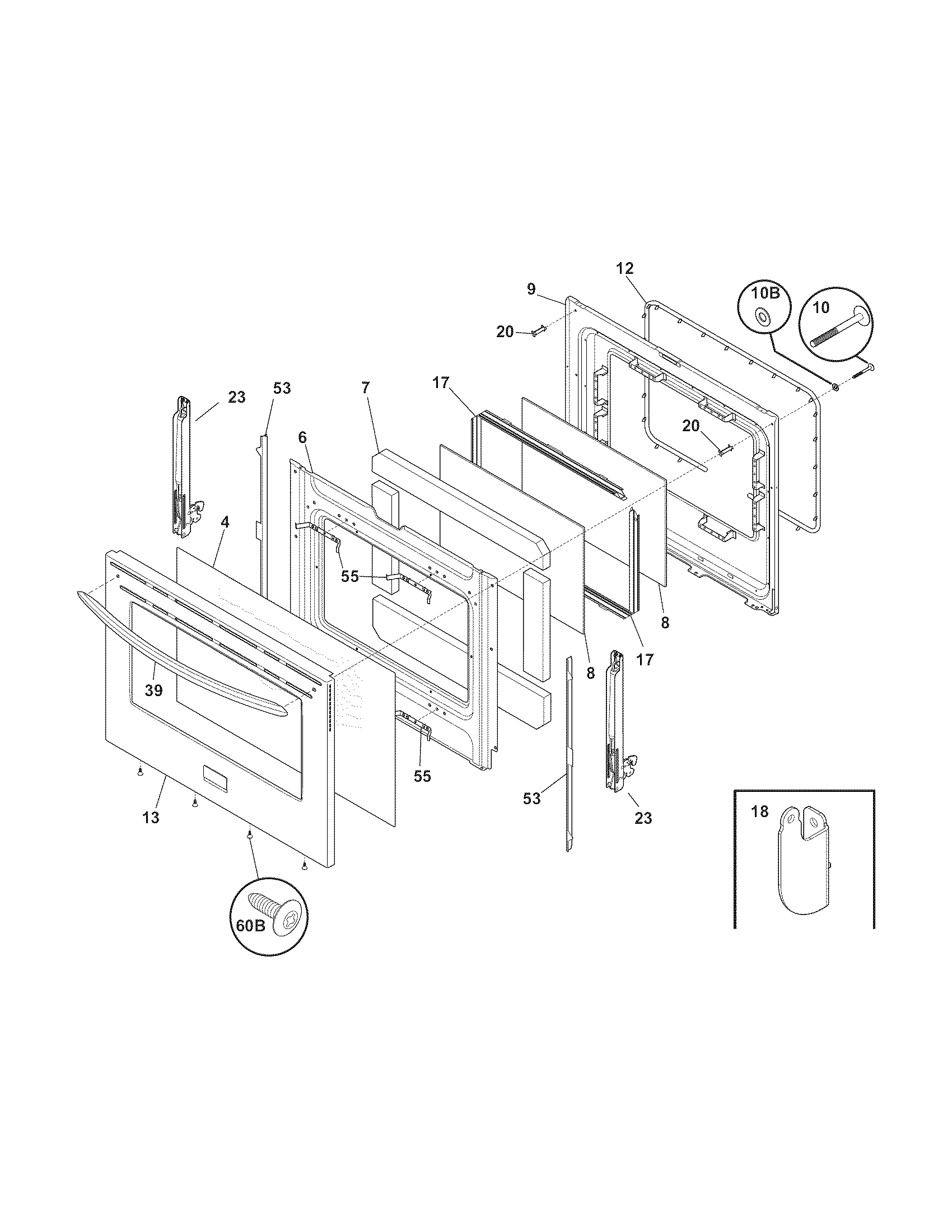 Frigidaire BGEF3042KFB door diagram
