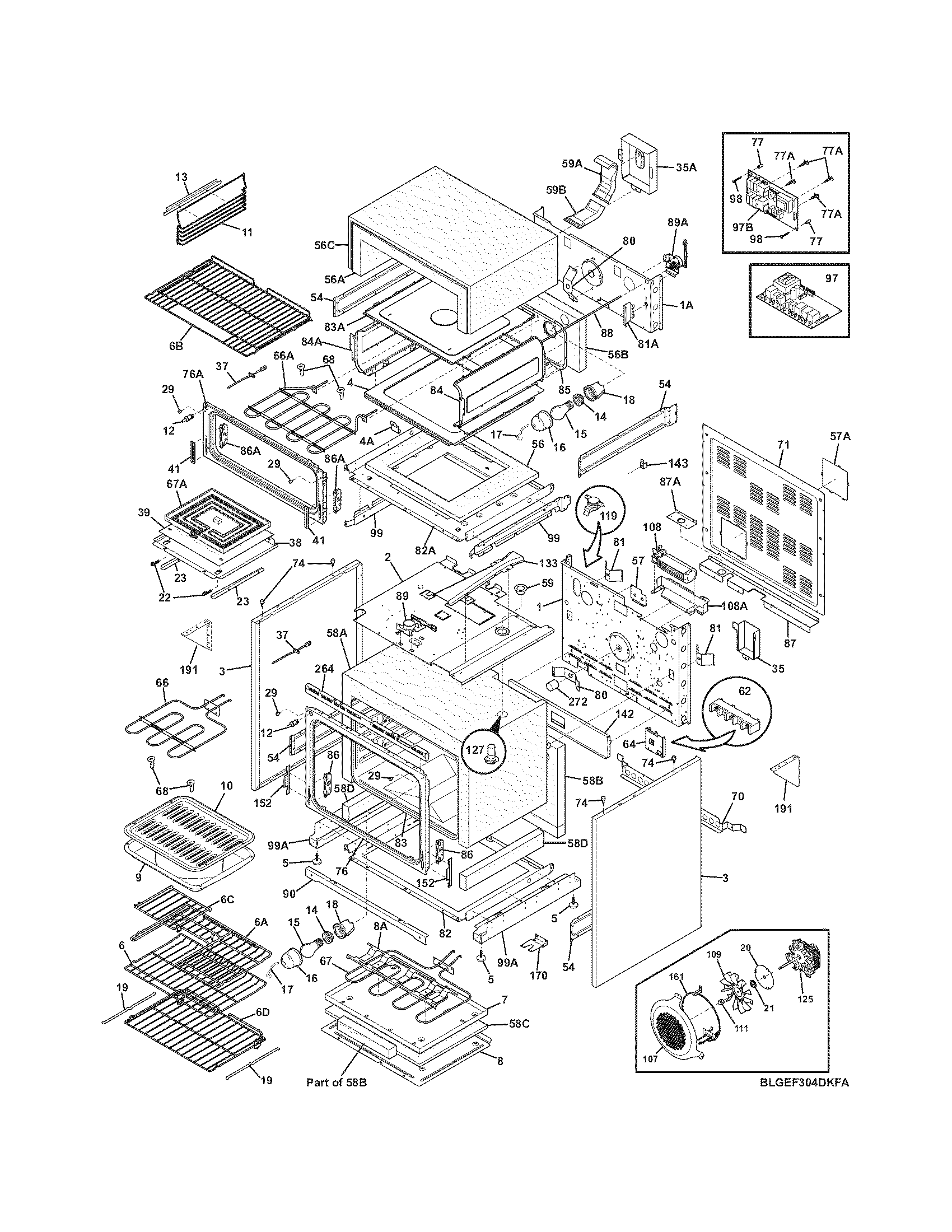 Frigidaire FGEF304DKFA body diagram