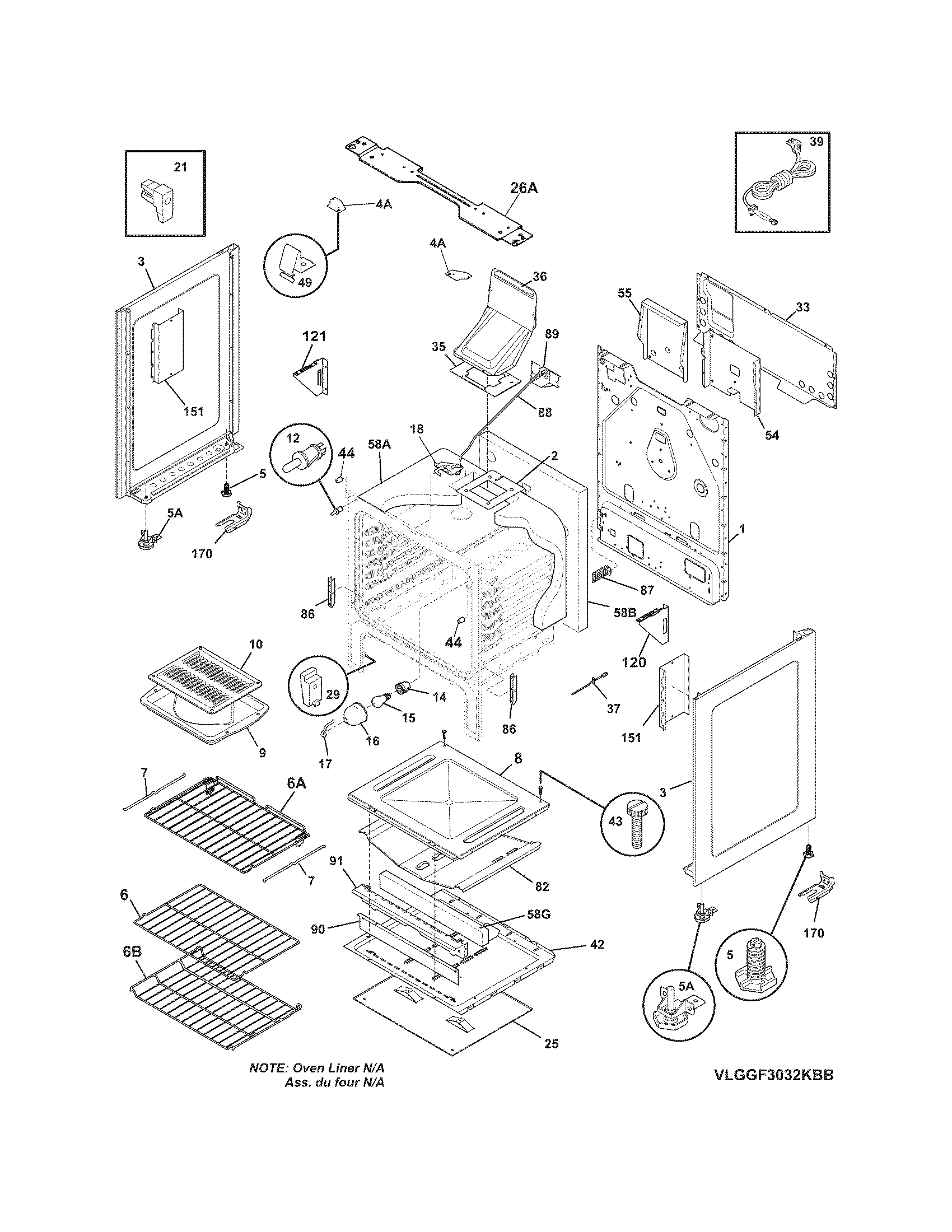 Frigidaire LGGF3032KWC body diagram