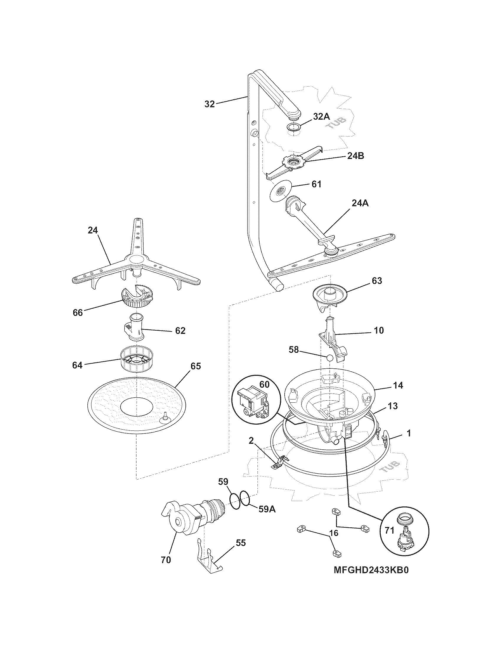 Frigidaire FGHD2433KF0 motor & pump diagram